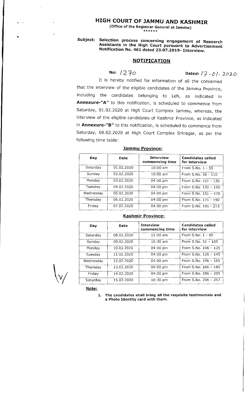 High Court of Jammu and Kashmir ******