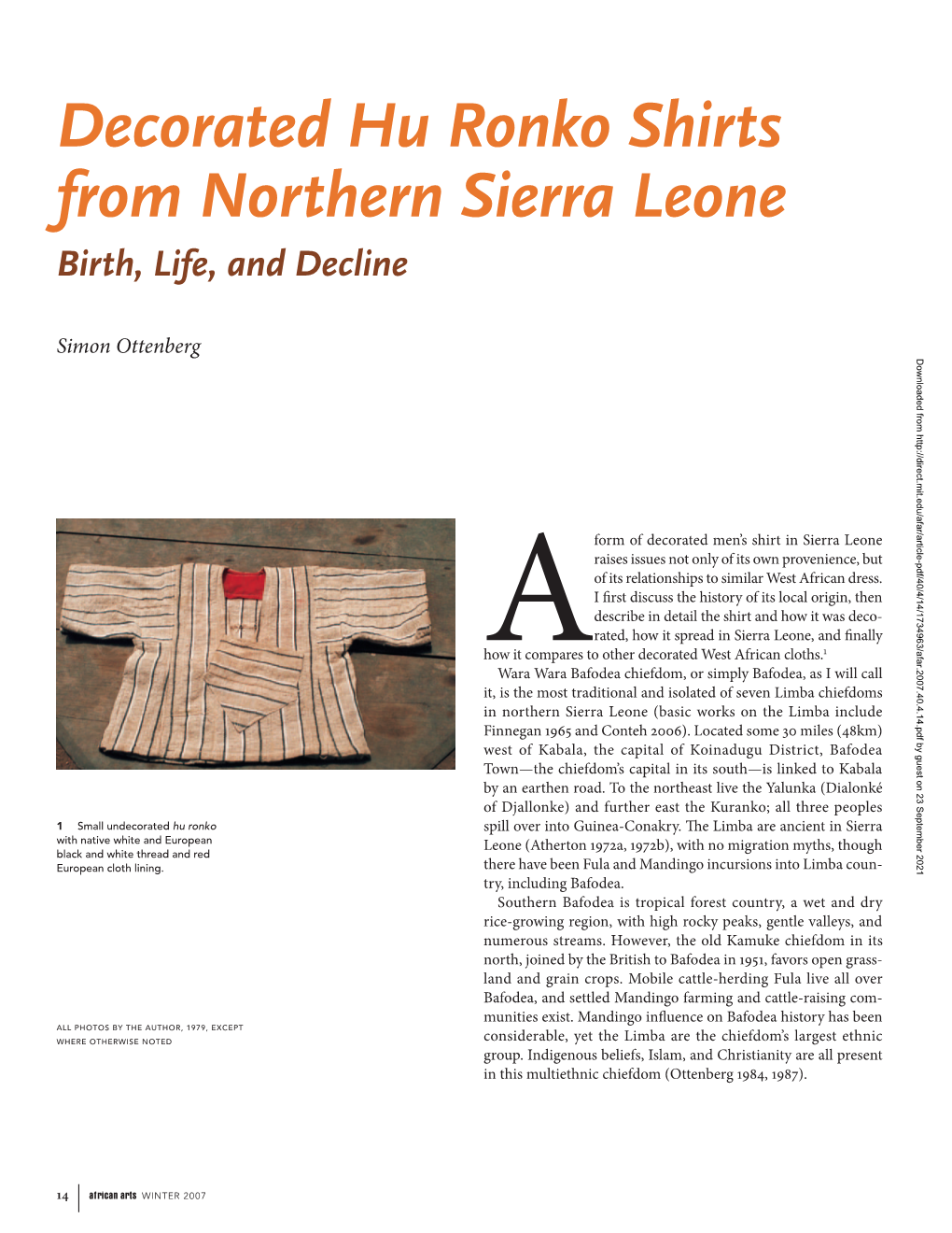 Decorated Hu Ronko Shirts from Northern Sierra Leone Birth, Life, and Decline