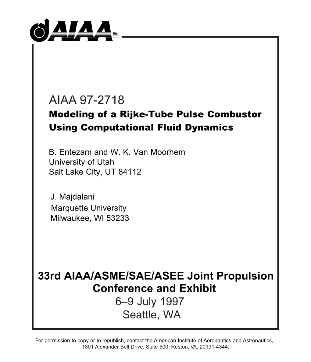 Modeling of a Rijke-Tube Pulse Combustor Using Computational Fluid Dynamics