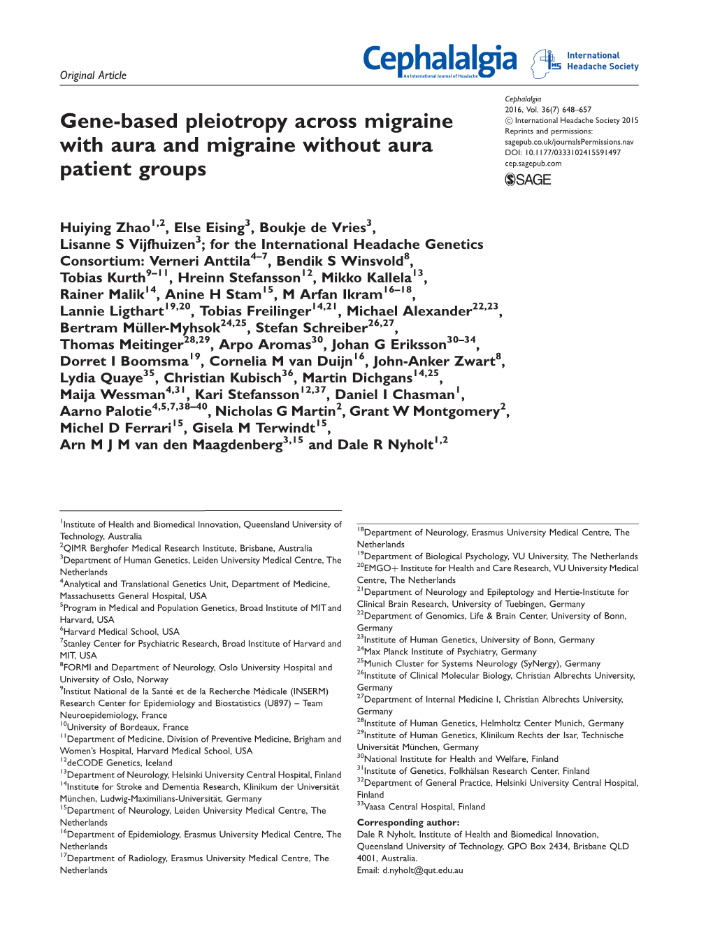 Gene-Based Pleiotropy Across Migraine with Aura
