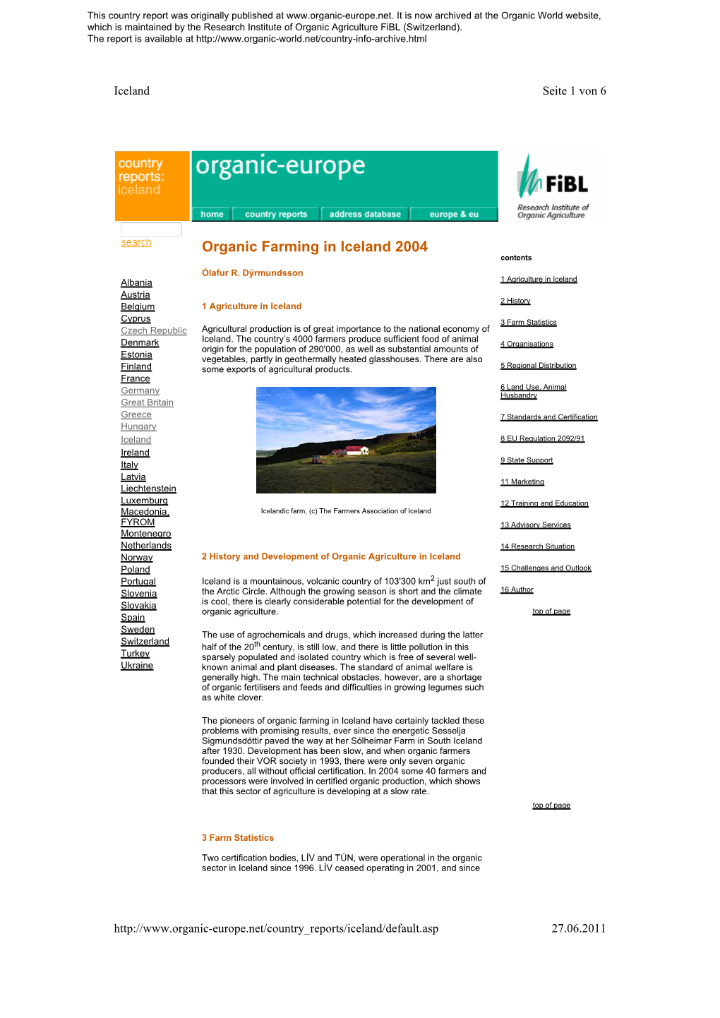 Organic Farming in Iceland 2004 Contents Ólafur R