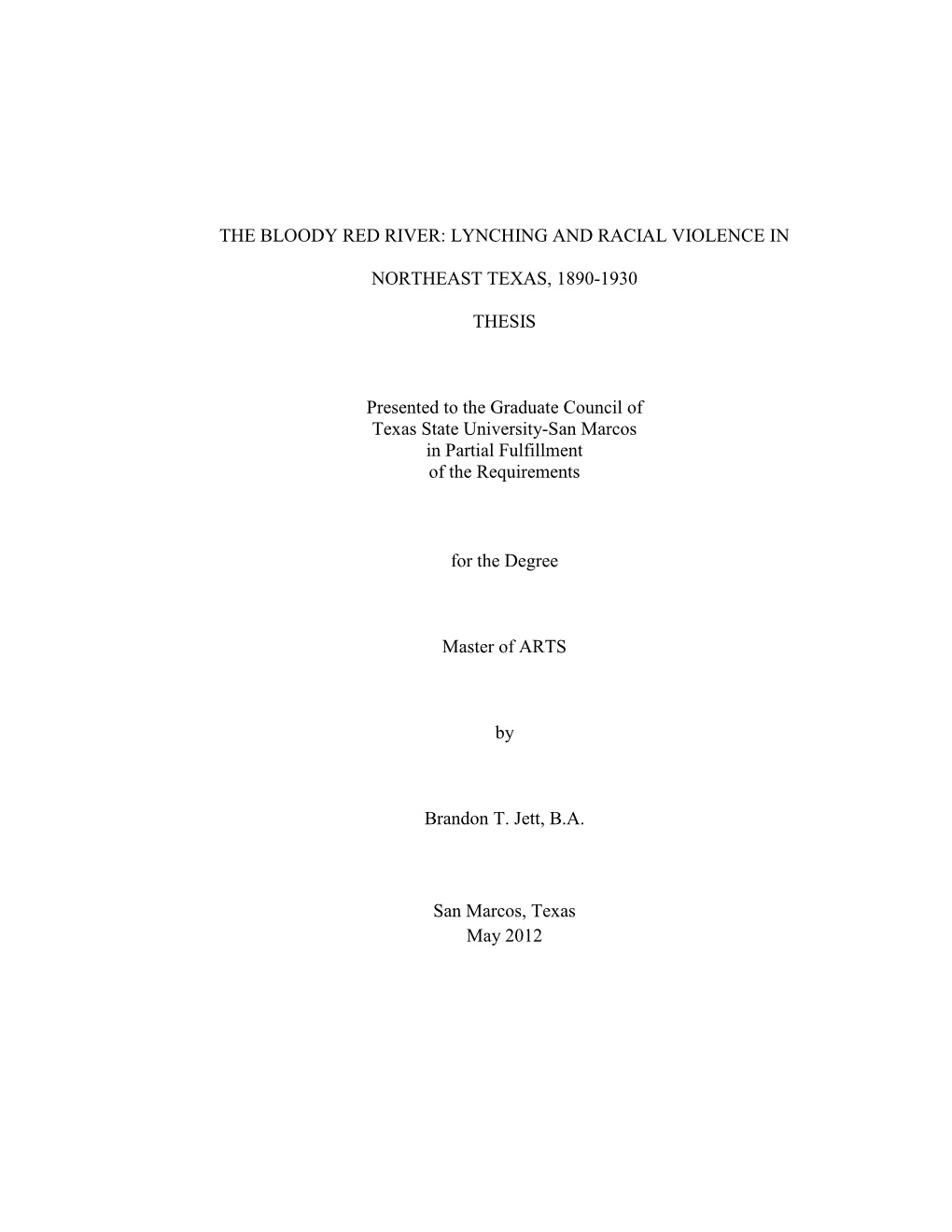 Lynching and Racial Violence in Northeast Texas, 1890–1930