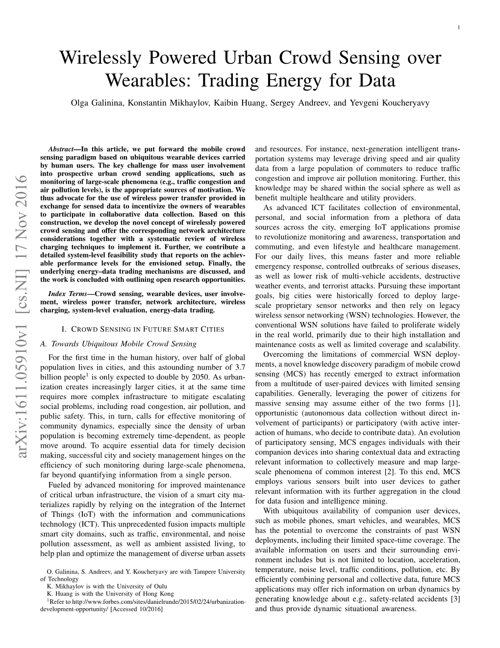 Wirelessly Powered Urban Crowd Sensing Over Wearables