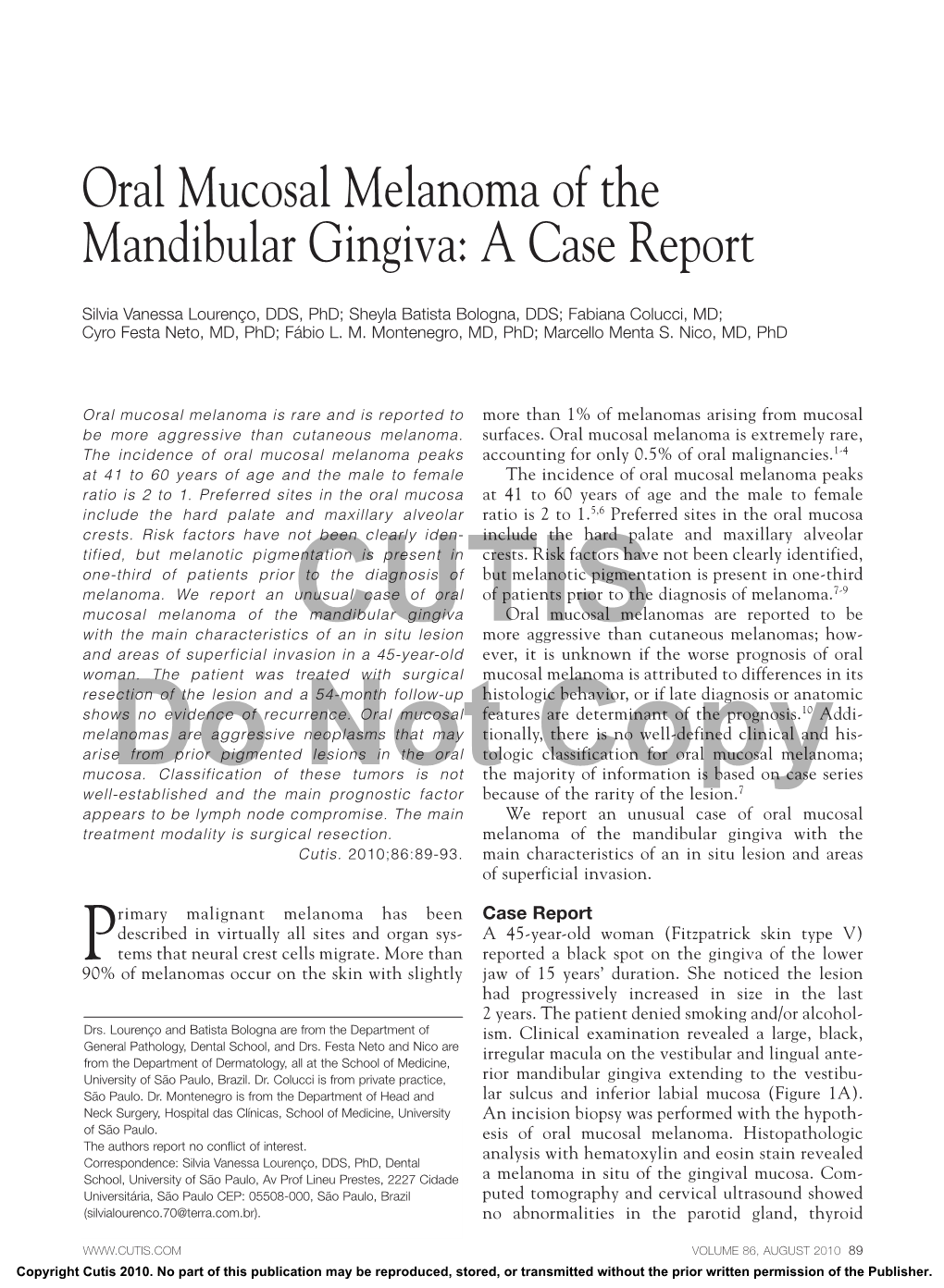 Oral Mucosal Melanoma of the Mandibular Gingiva: a Case Report