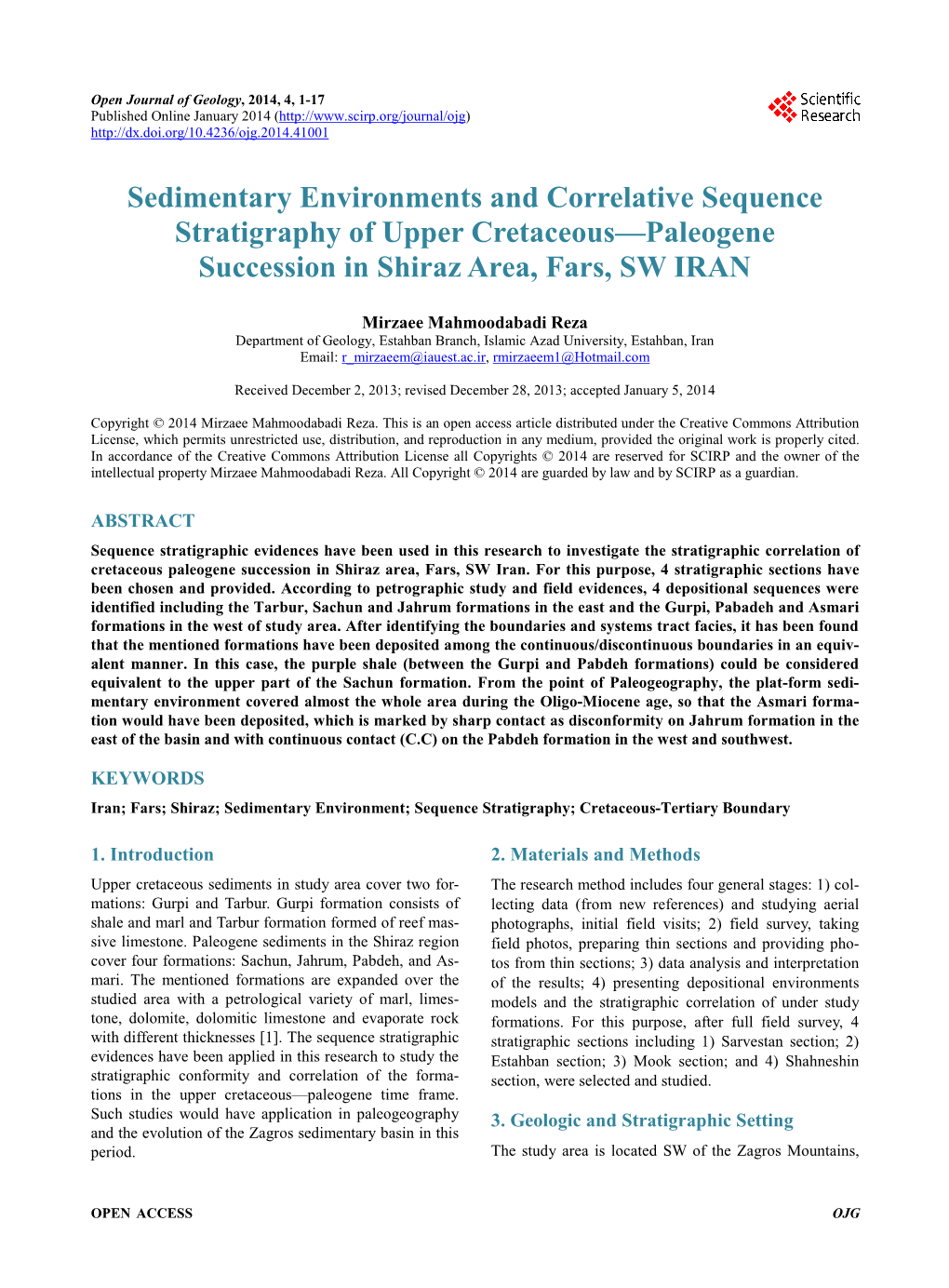 Sedimentary Environments and Correlative Sequence Stratigraphy of Upper Cretaceous—Paleogene Succession in Shiraz Area, Fars, SW IRAN