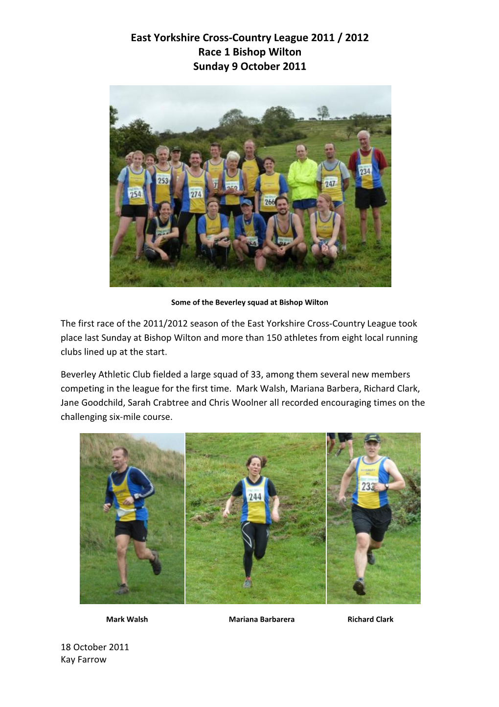 East Yorkshire Cross-Country League 2011 / 2012 Race 1 Bishop Wilton Sunday 9 October 2011