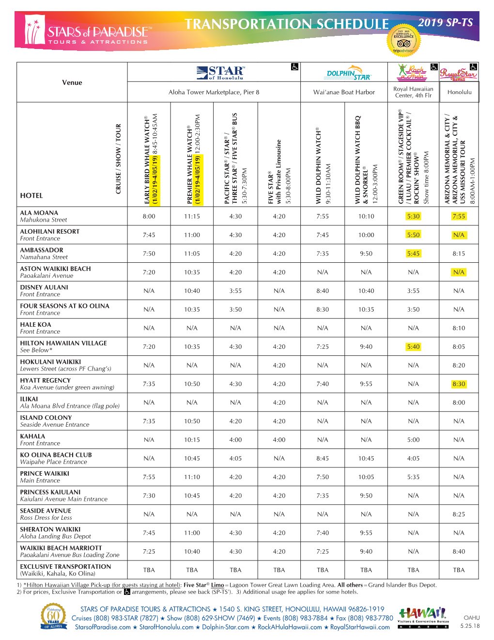 Transportation Schedule 2019 Sp-Ts