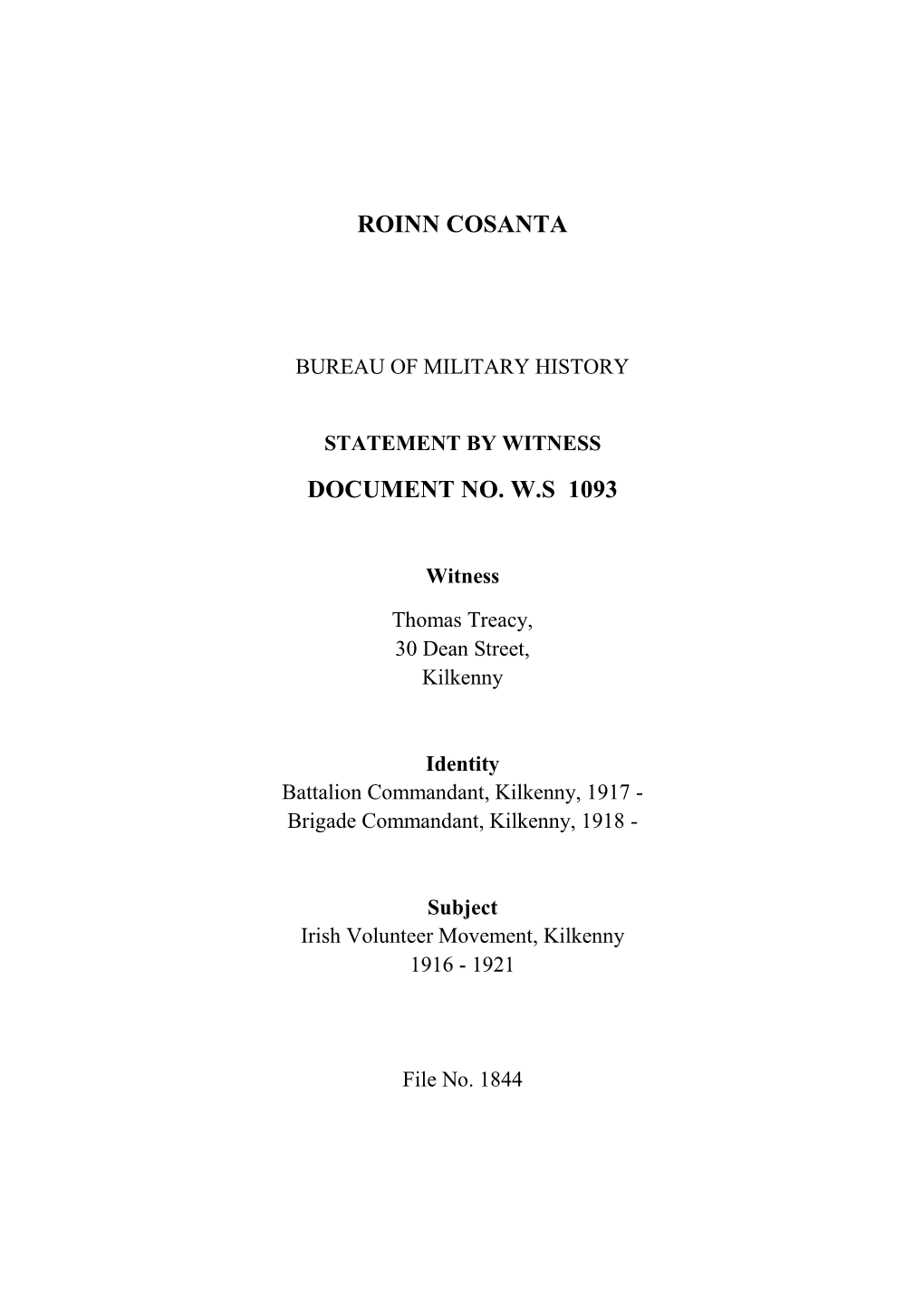 Roinn Cosanta Document No. W.S 1093