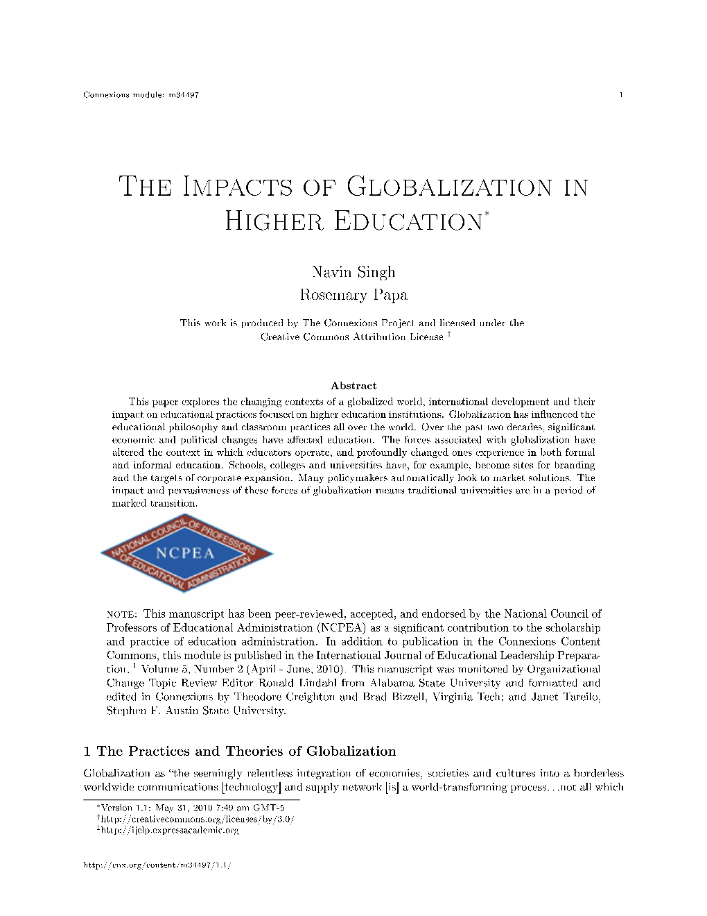 The Impacts of Globalization in Higher Education∗
