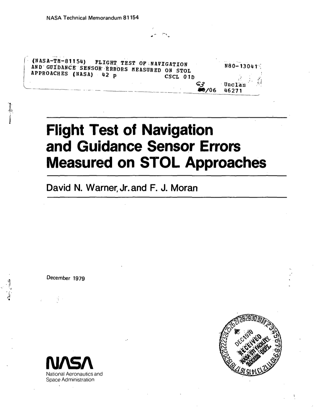 Flight Test of Navigation and Guidance Sensor Errors Measured on STOL Approaches