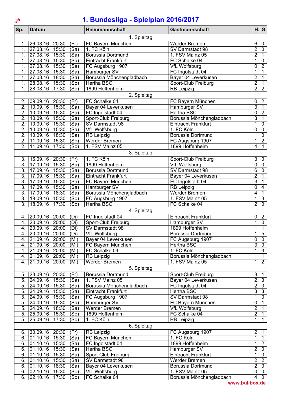 Spielplan 2016/2017: 1. Bundesliga