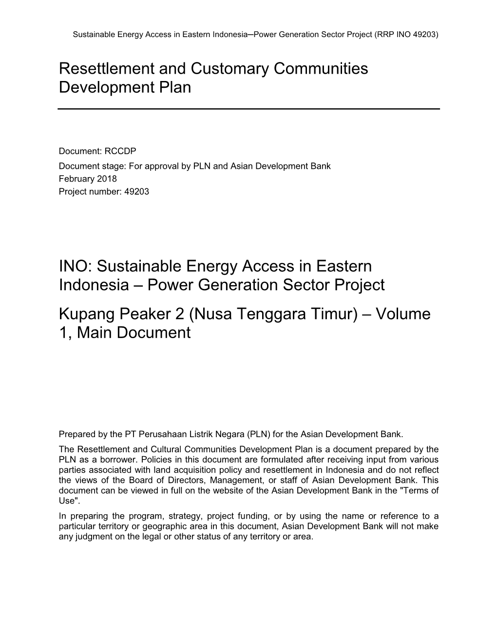 Nusa Tenggara Timur) – Volume 1, Main Document