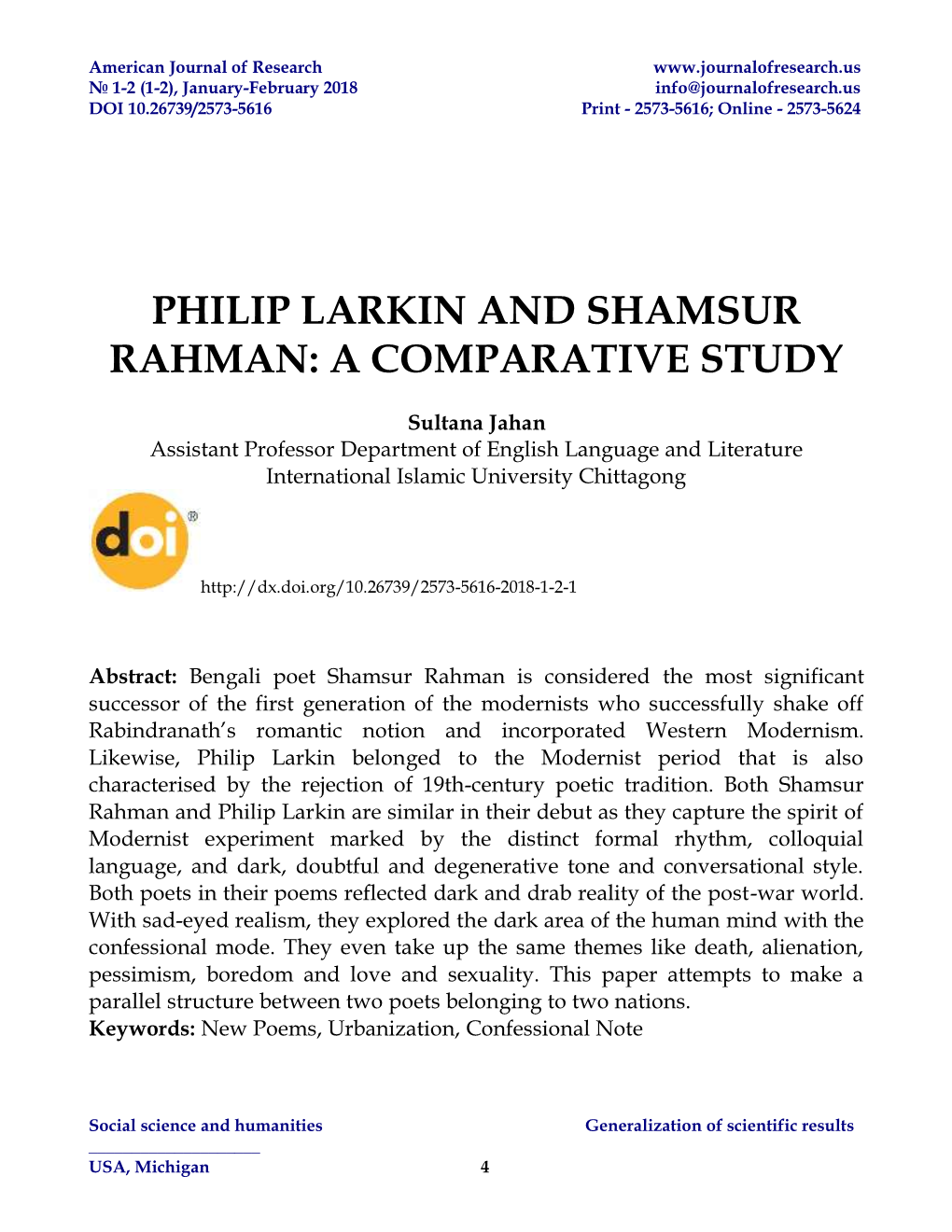 Philip Larkin and Shamsur Rahman: a Comparative Study