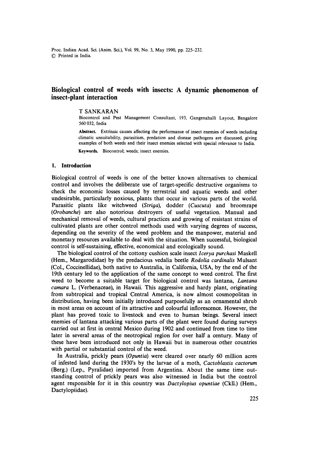 Biological Control of Weeds with Insects: a Dynamic Phenomenon of Insect-Plant Interaction