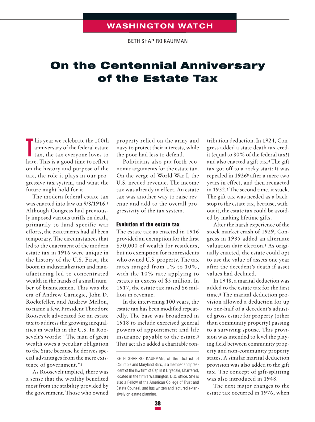 On the Centennial Anniversary of the Estate Tax