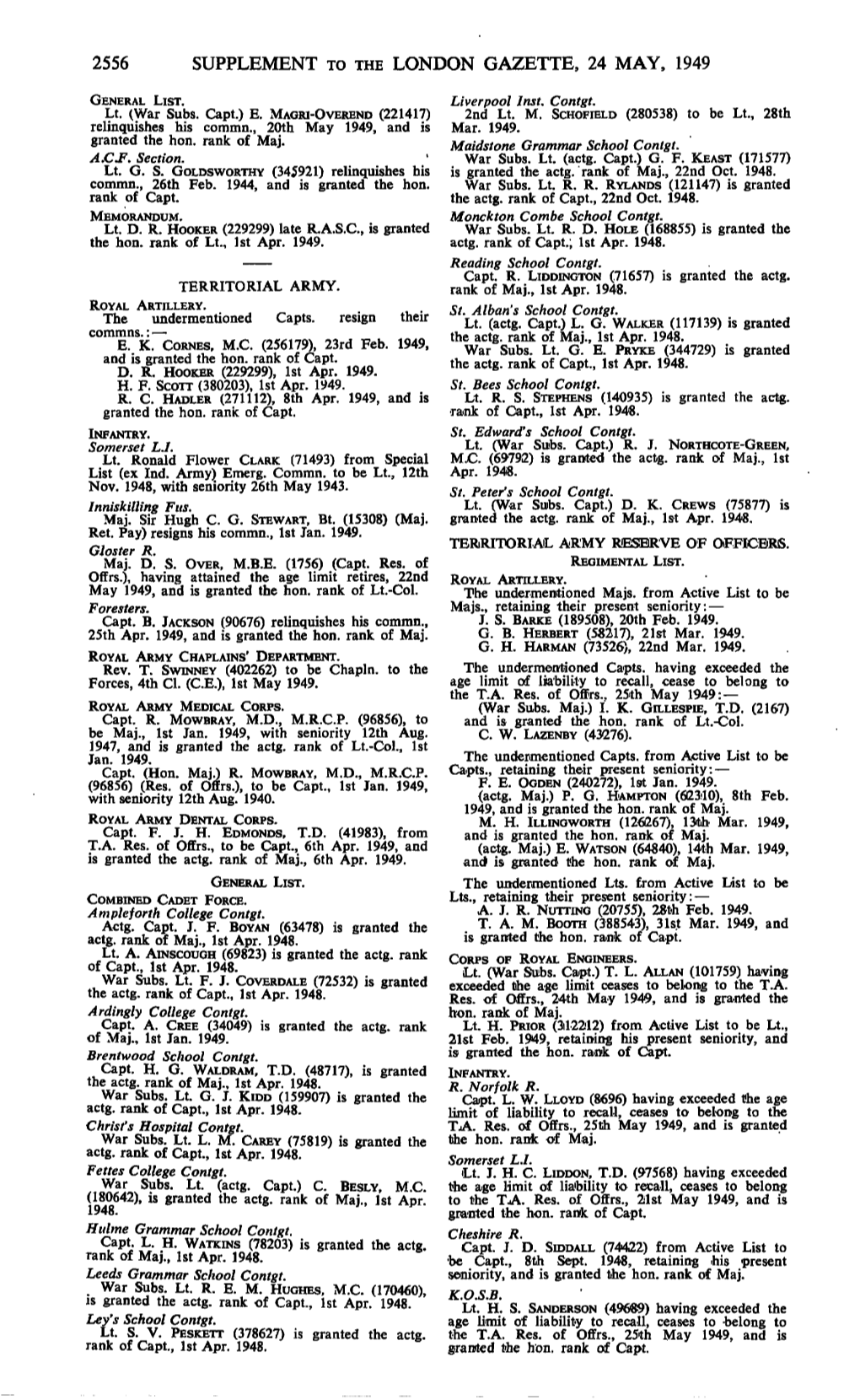 2556 Supplement to the London Gazette, 24 May, 1949