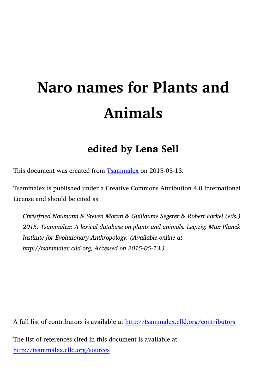 Naro Names for Plants and Animals