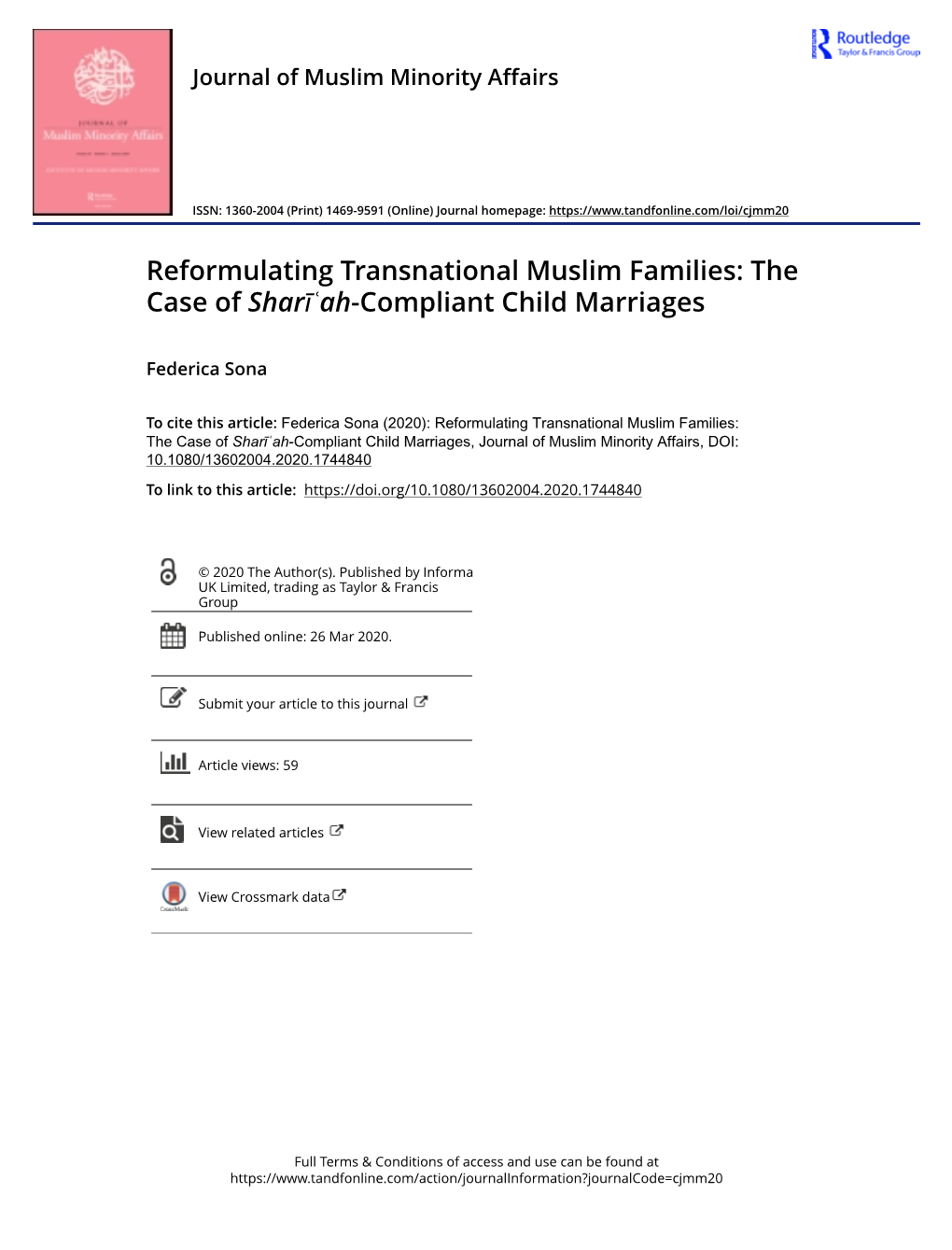 The Case of Sharīʿah-Compliant Child Marriages