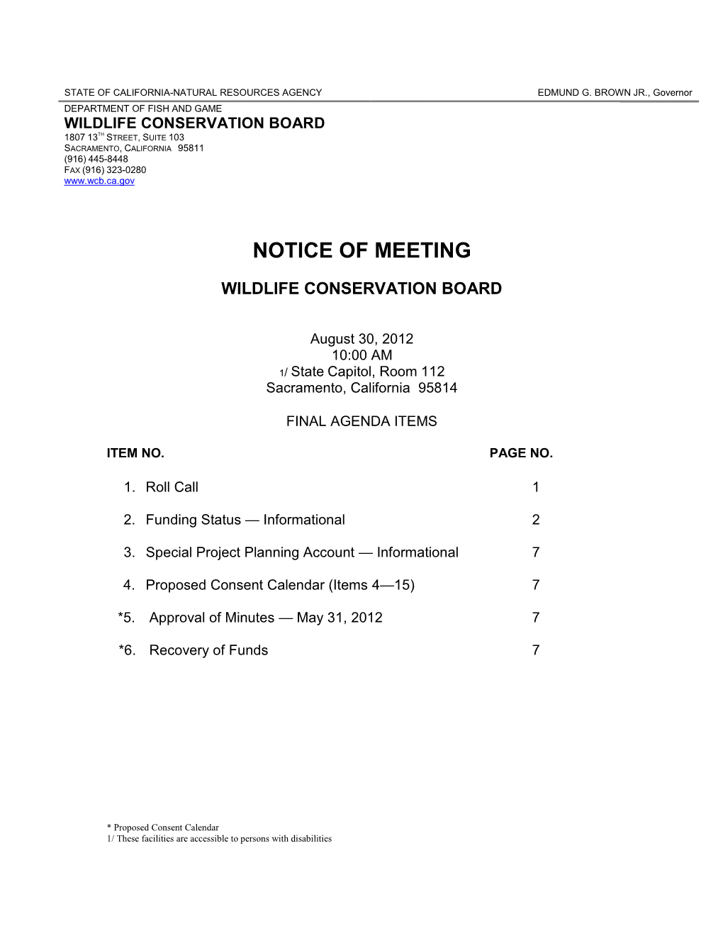 WCB Final Agenda August 30, 2012, Board Meeting