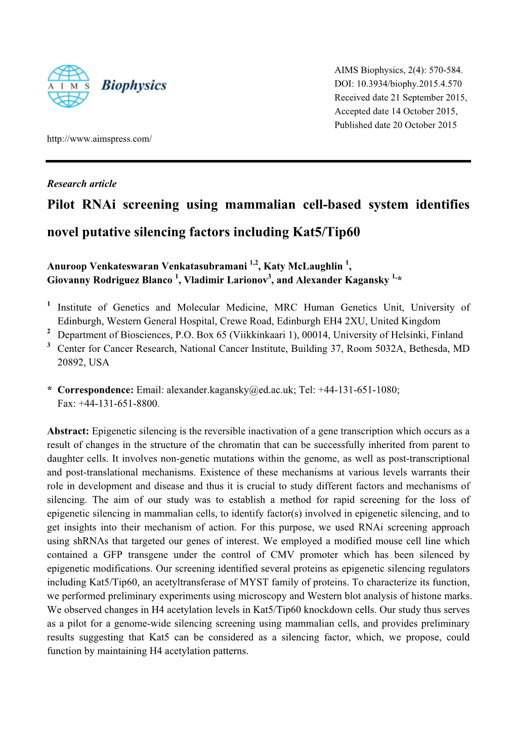 Pilot Rnai Screening Using Mammalian Cell-Based System Identifies Novel Putative Silencing Factors Including Kat5/Tip60