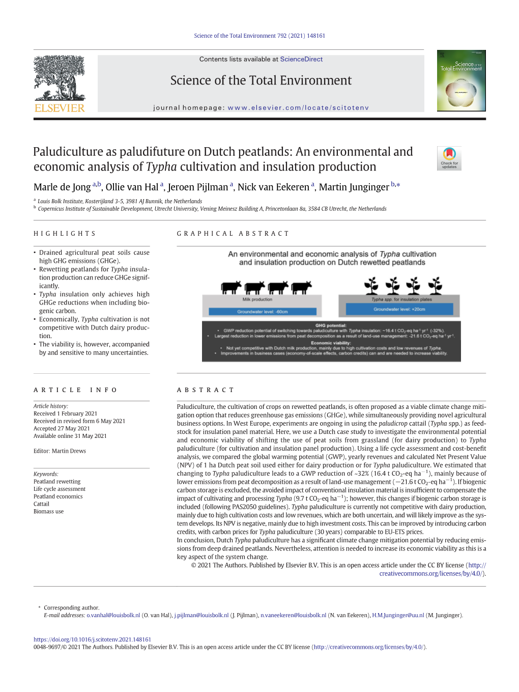 Paludiculture As Paludifuture on Dutch Peatlands: an Environmental and Economic Analysis of Typha Cultivation and Insulation Production