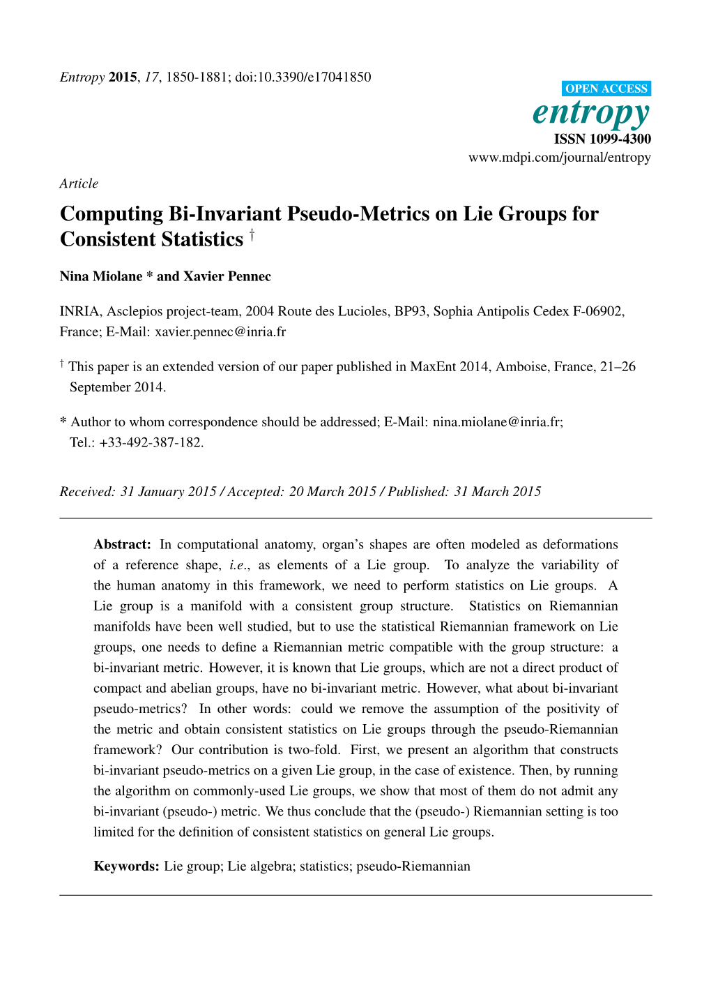 Computing Bi-Invariant Pseudo-Metrics on Lie Groups for Consistent Statistics †