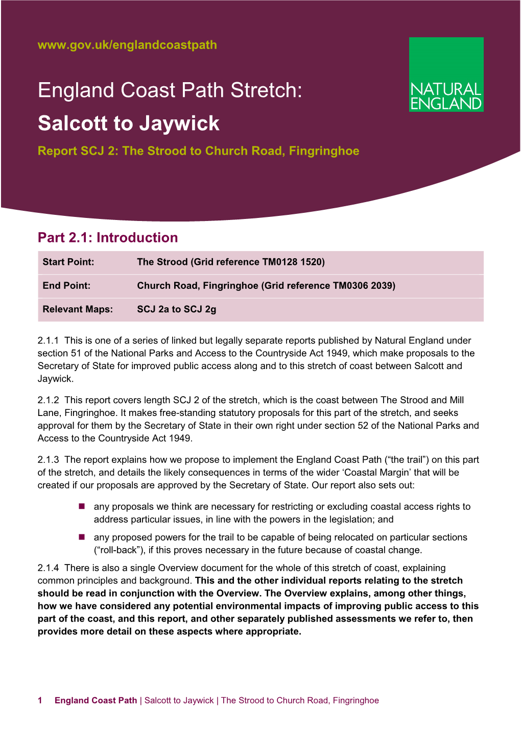 England Coast Path Stretch: Salcott to Jaywick Report SCJ 2: the Strood to Church Road, Fingringhoe