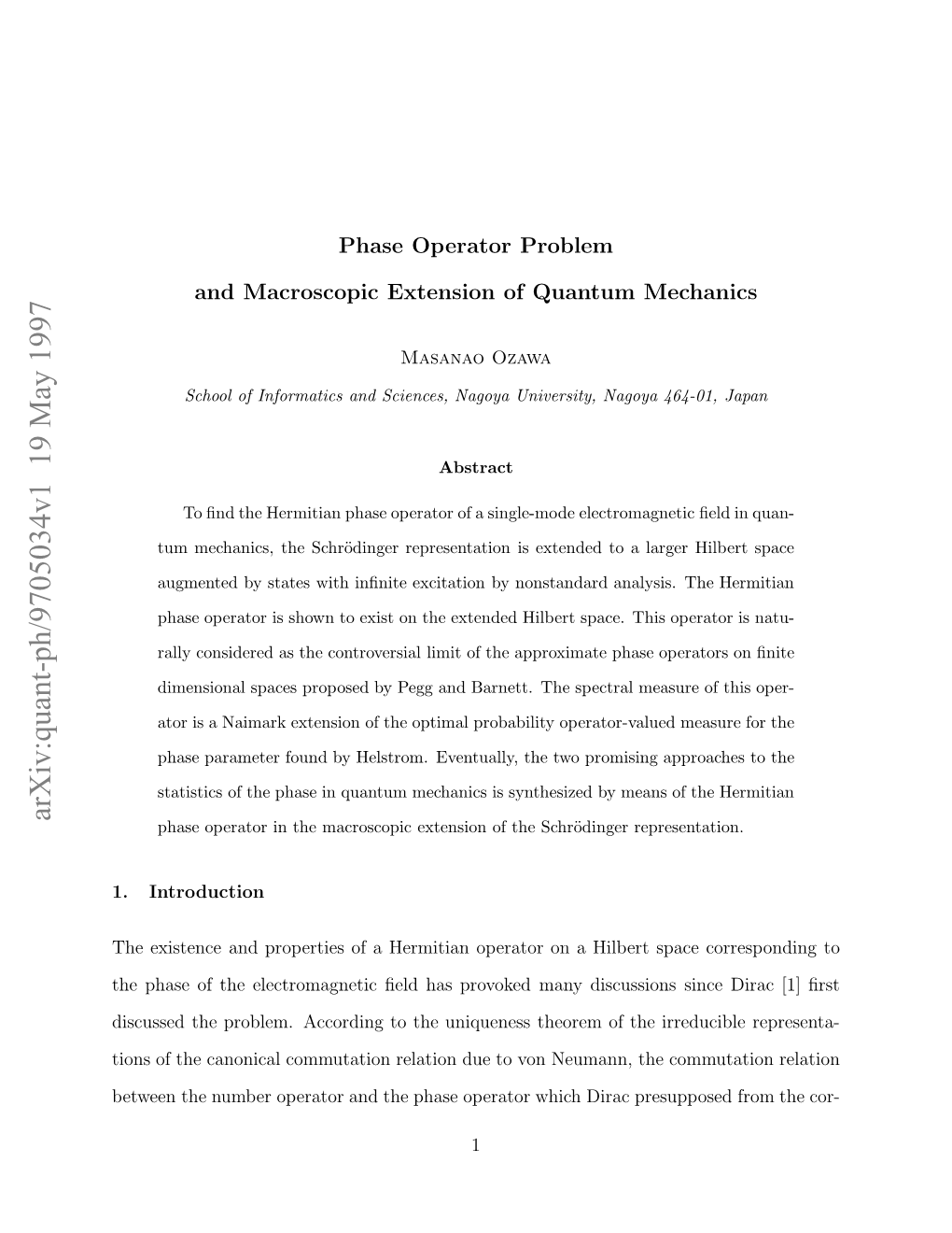 Phase Operator Problem and Macroscopic Extension of Quantum