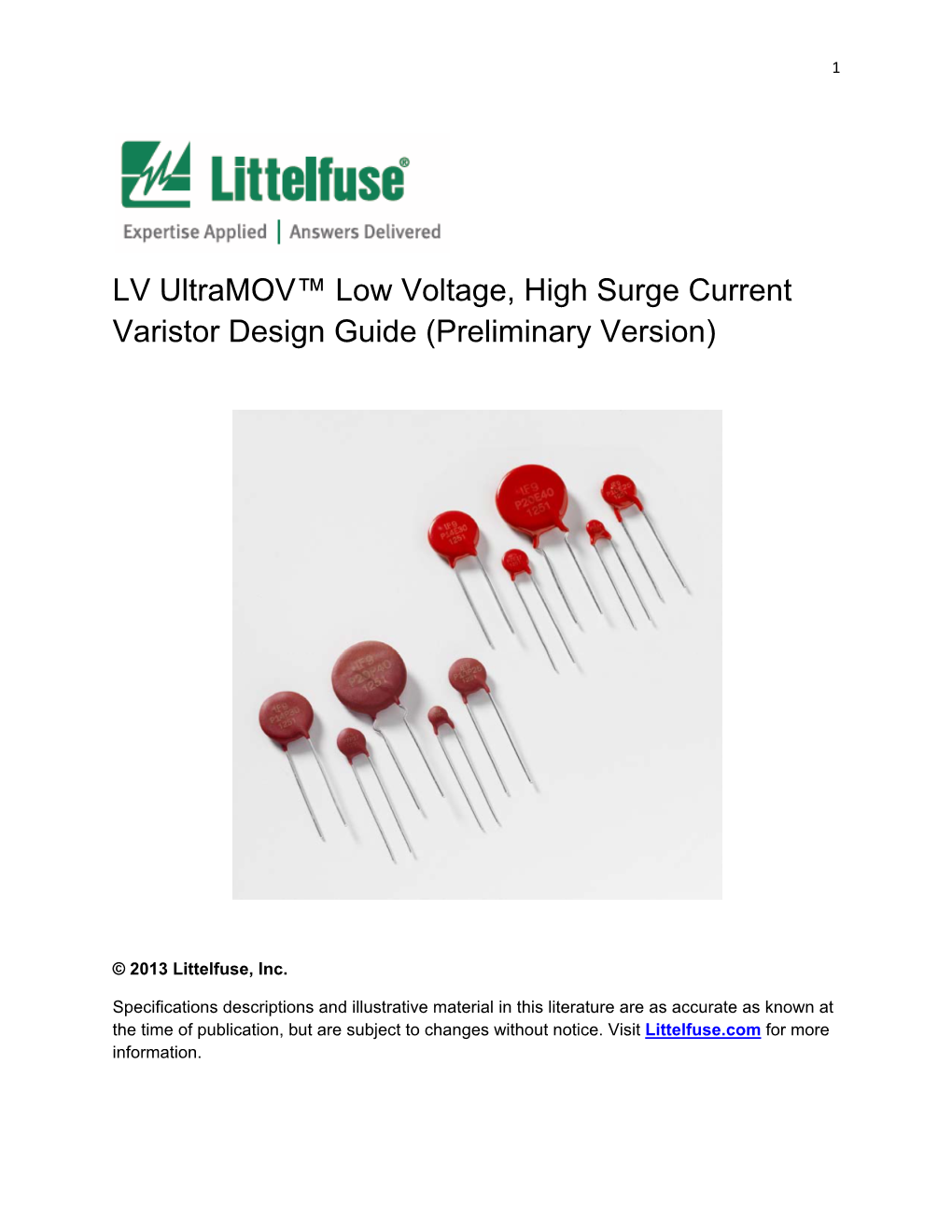 LV Ultramov™ Low Voltage, High Surge Current Varistor Design Guide (Preliminary Version)