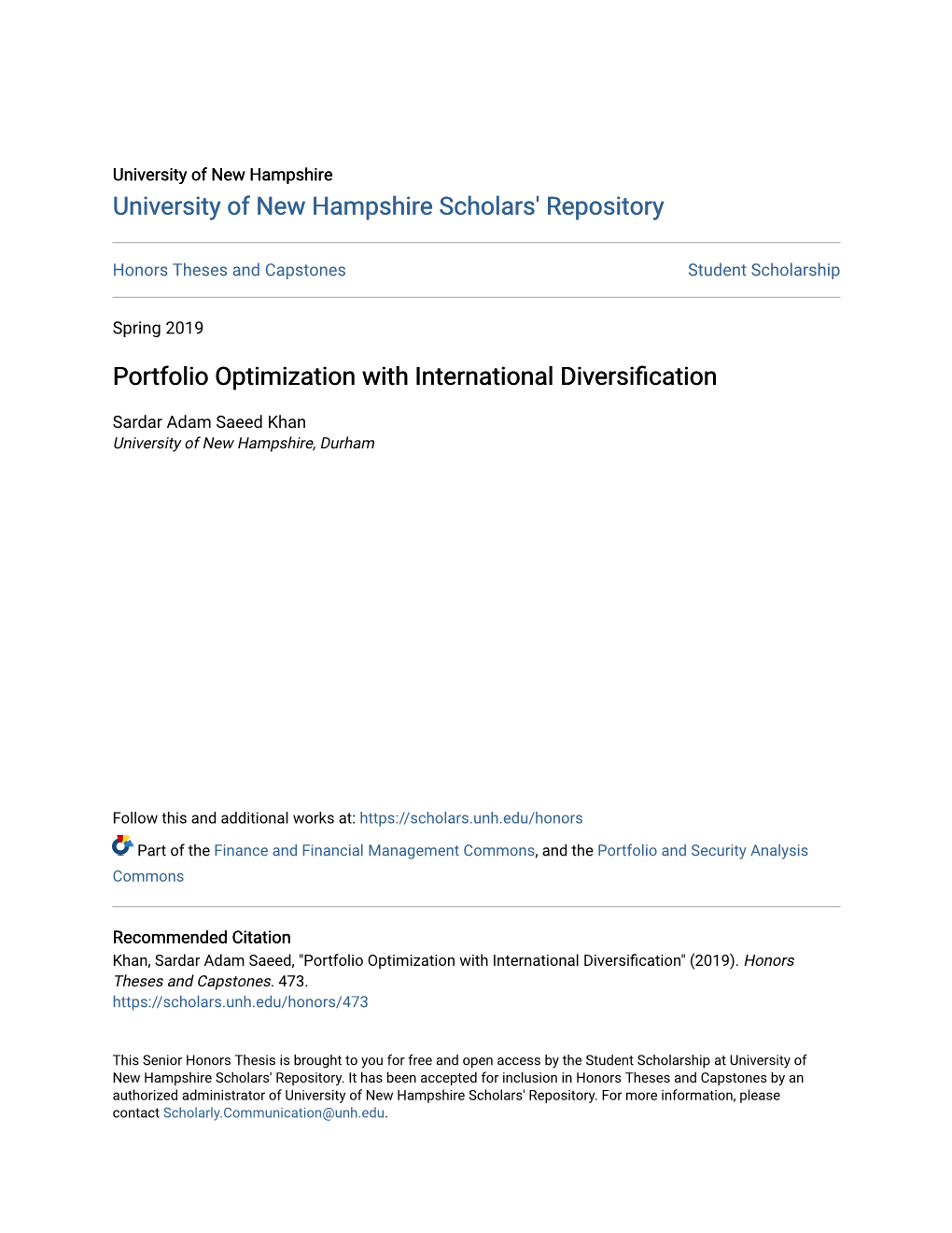 Portfolio Optimization with International Diversification