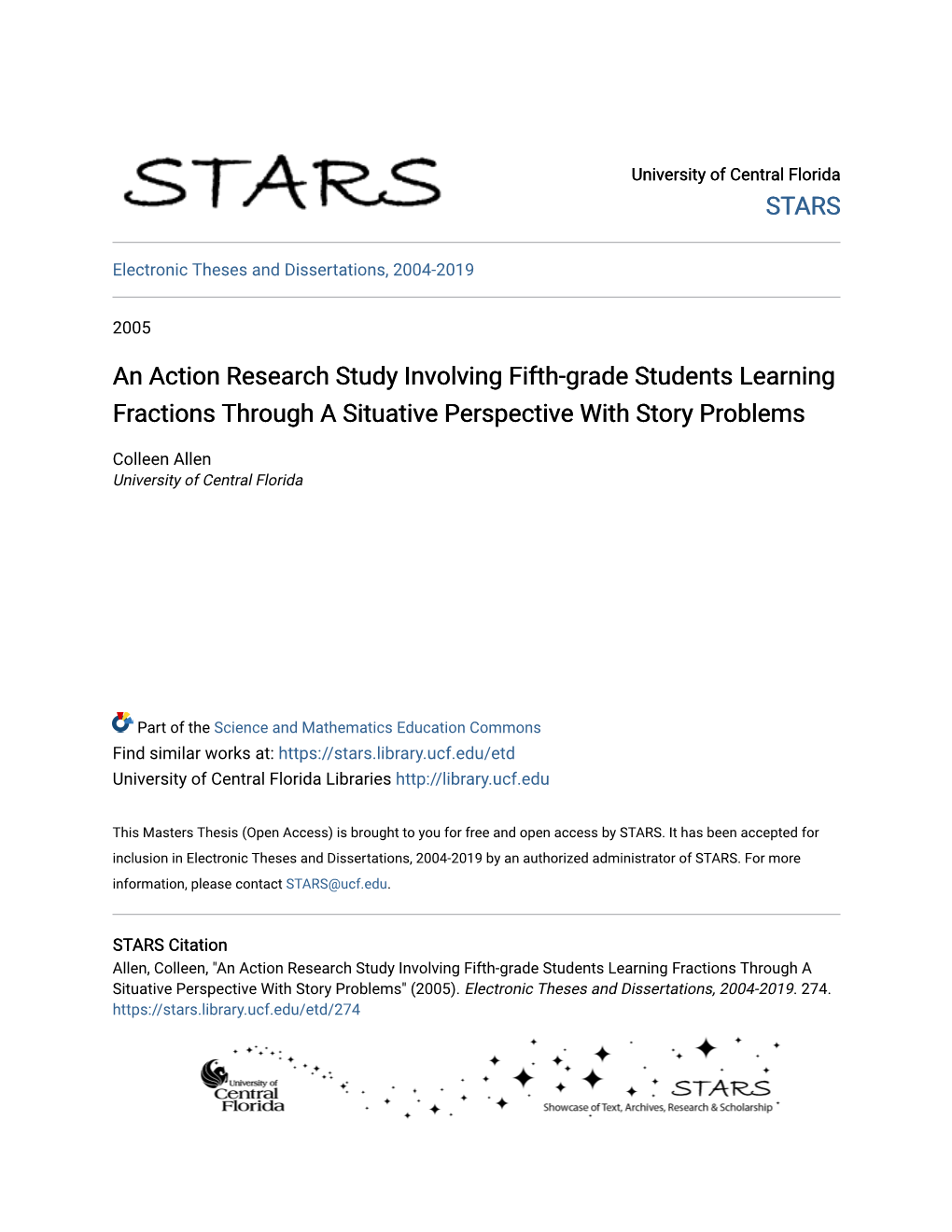 An Action Research Study Involving Fifth-Grade Students Learning Fractions Through a Situative Perspective with Story Problems