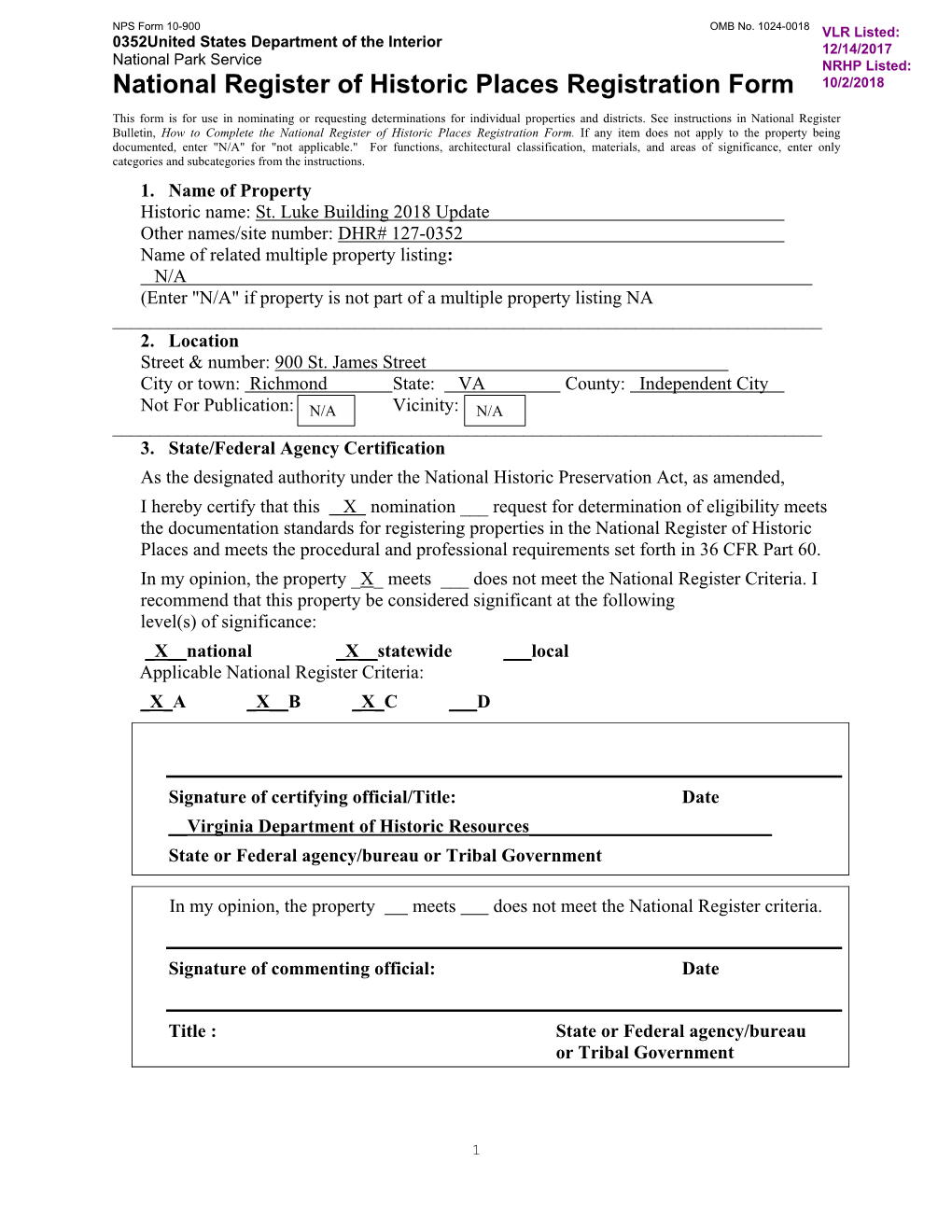 National Register of Historic Places Registration Form 10/2/2018