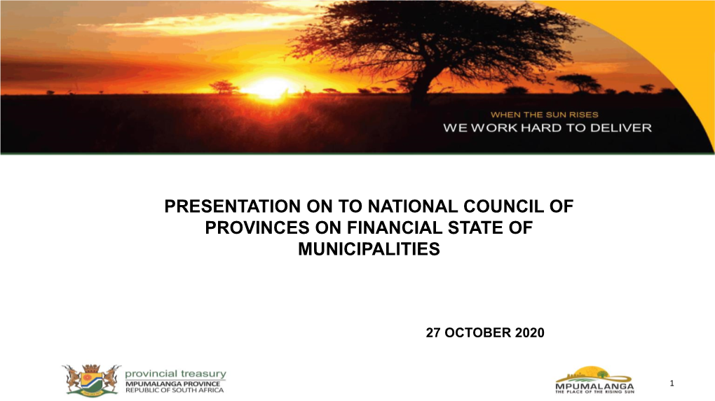 Presentation on to National Council of Provinces on Financial State of Municipalities