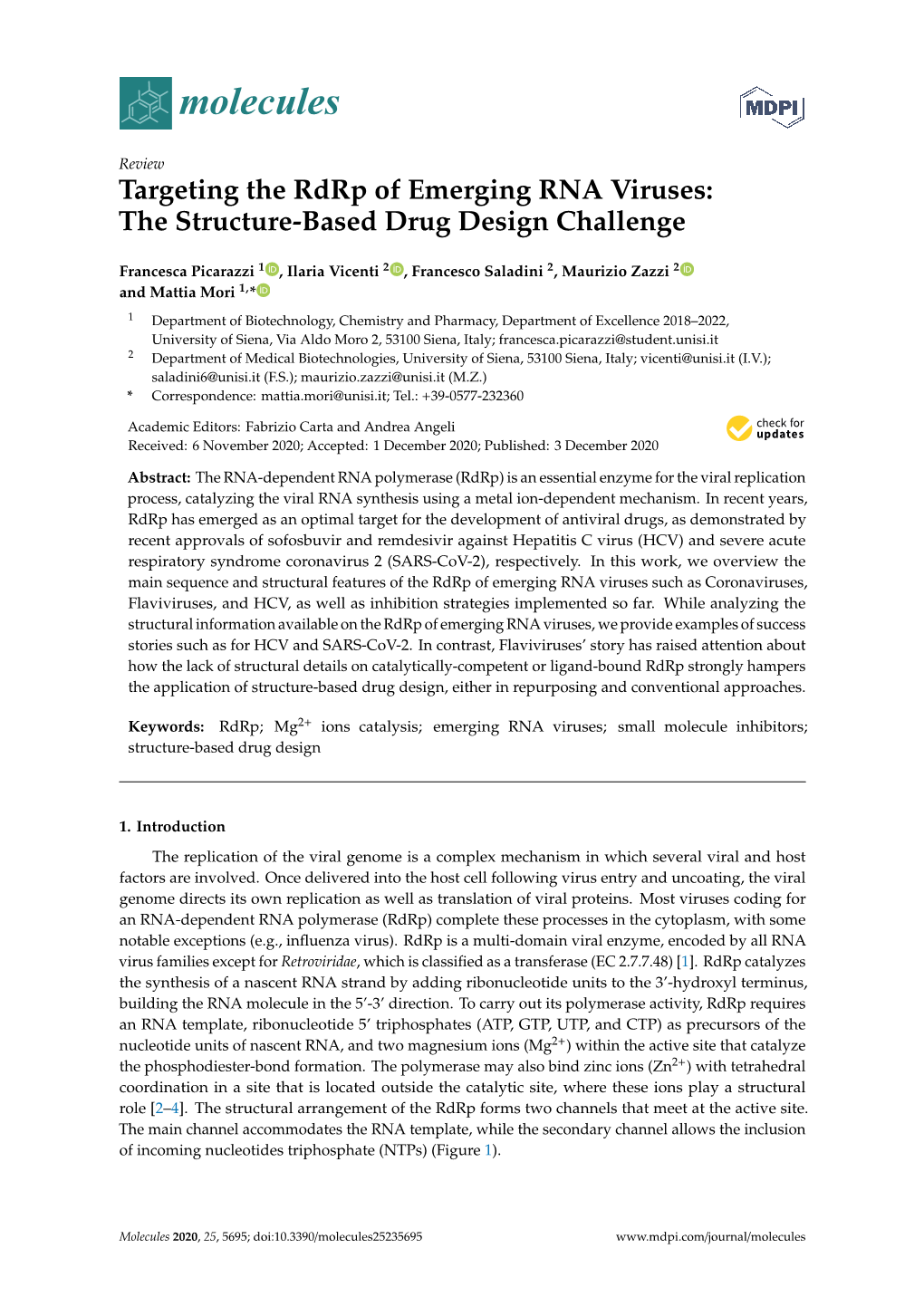 Targeting the Rdrp of Emerging RNA Viruses: the Structure-Based Drug Design Challenge