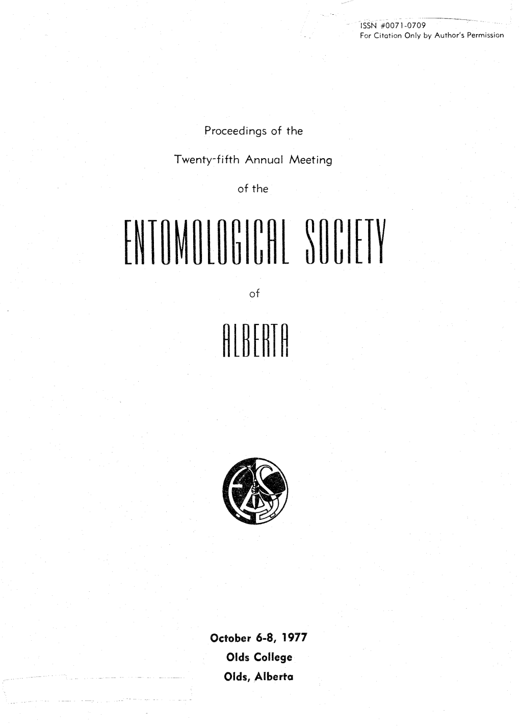 Proceedings of the Entomological Society of Alberta 1977