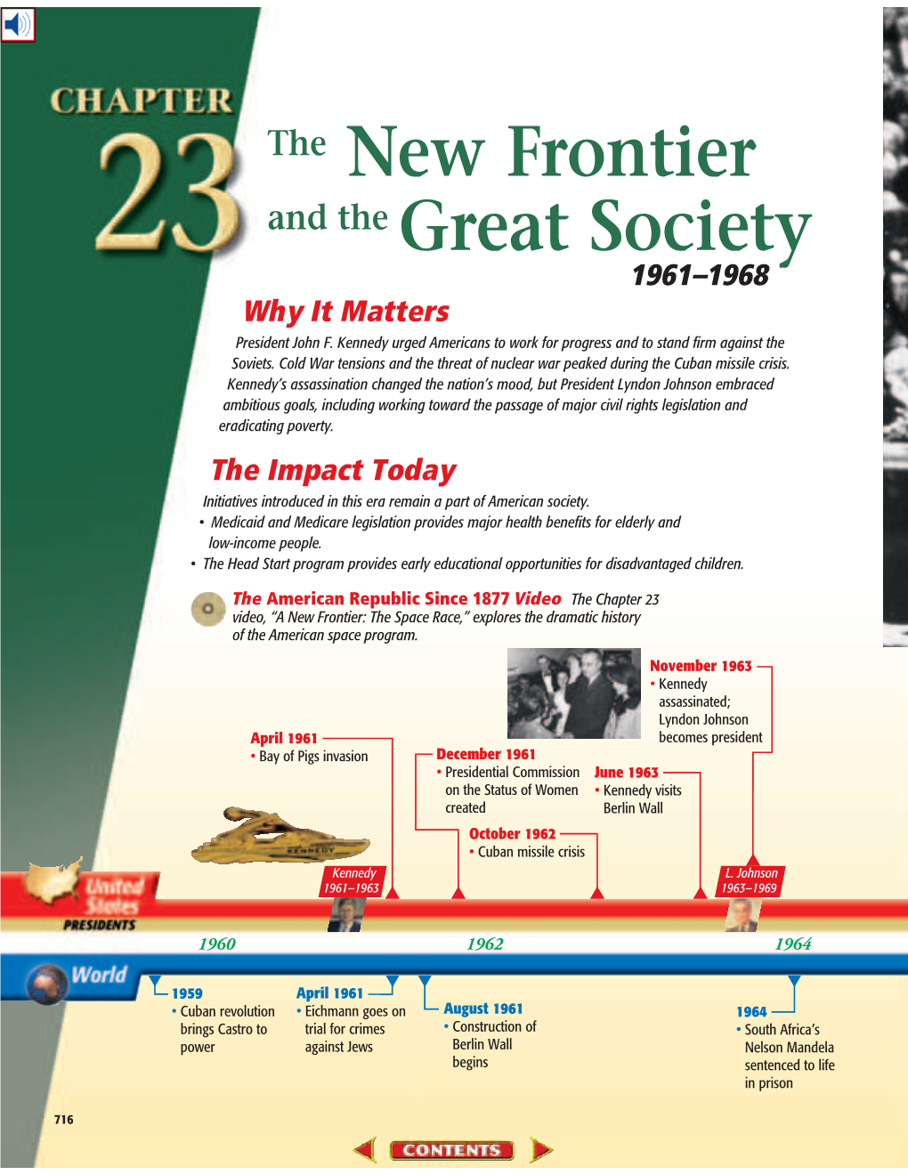 The New Frontier and the Great Society 1961–1968 Why It Matters President John F