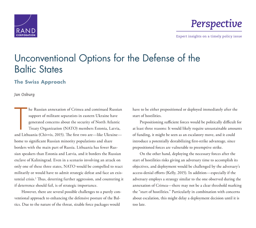 Unconventional Options for the Defense of the Baltic States: the Swiss Approach