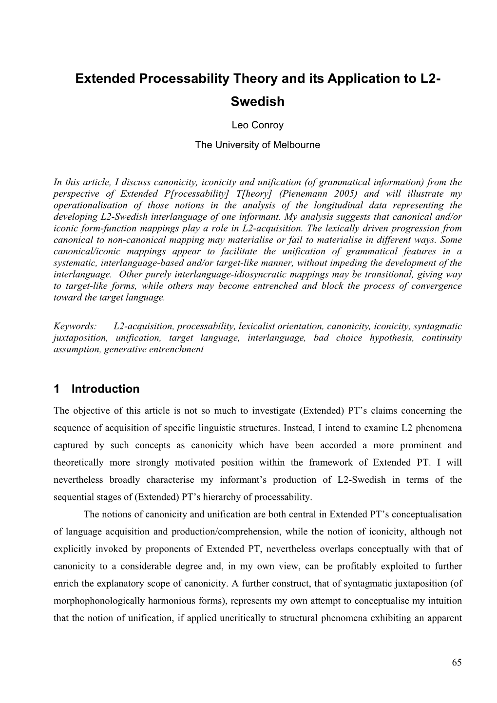 Extended Processability Theory and Its Application to L2- Swedish