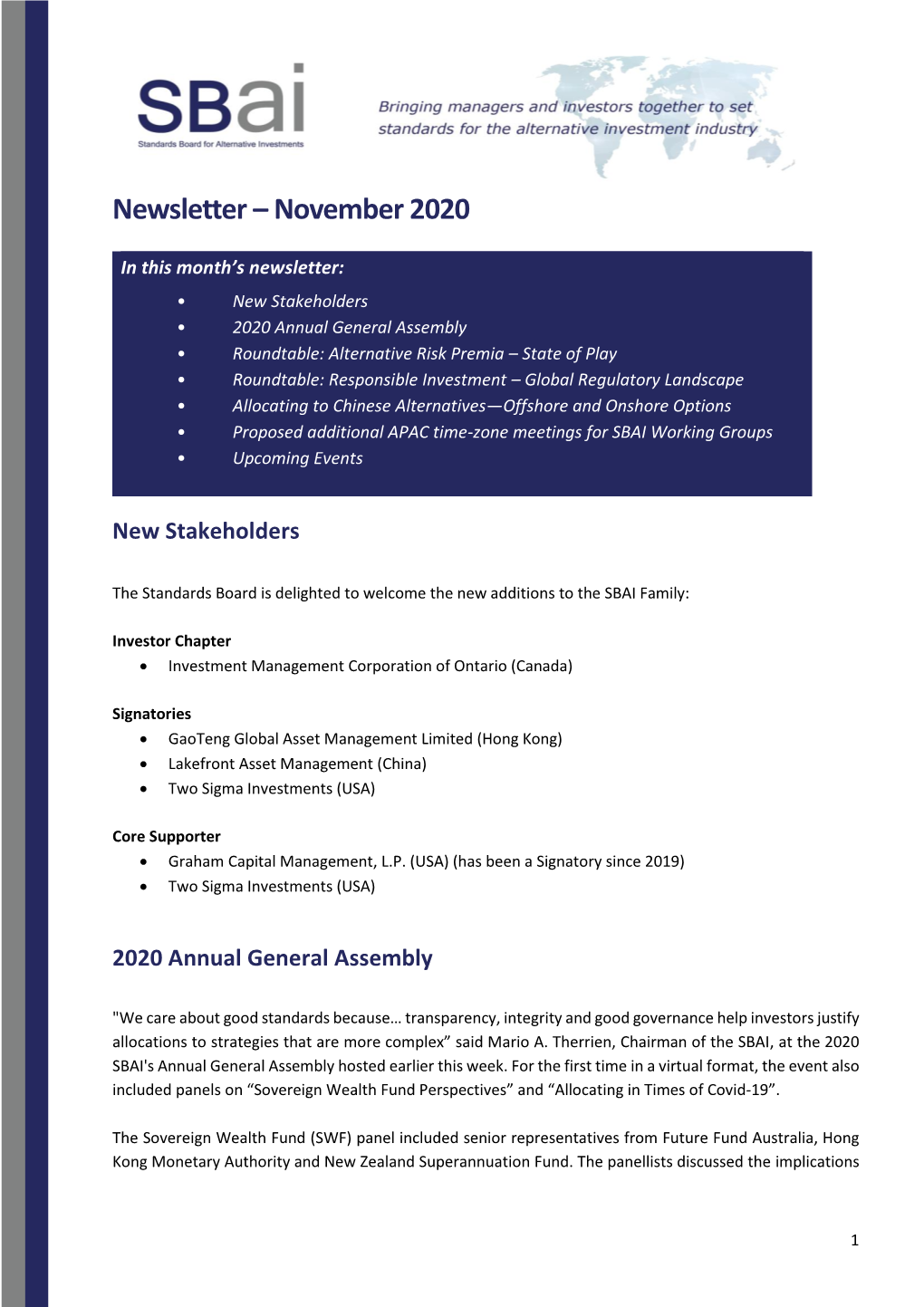 Newsletter – November 2020