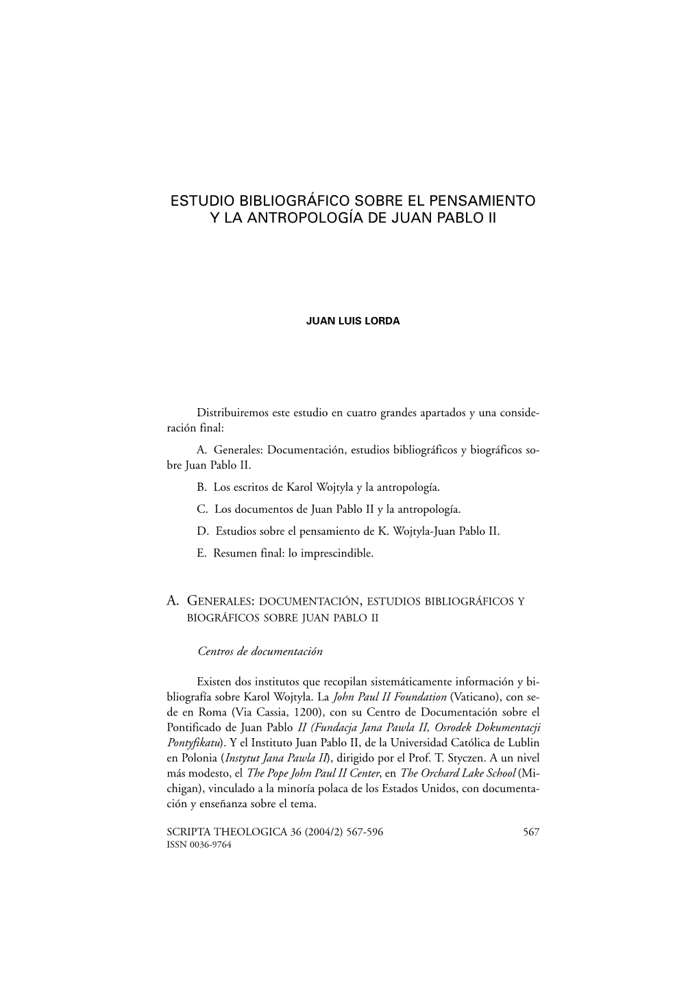 Estudio Bibliográfico Sobre El Pensamiento Y La Antropología De Juan Pablo Ii