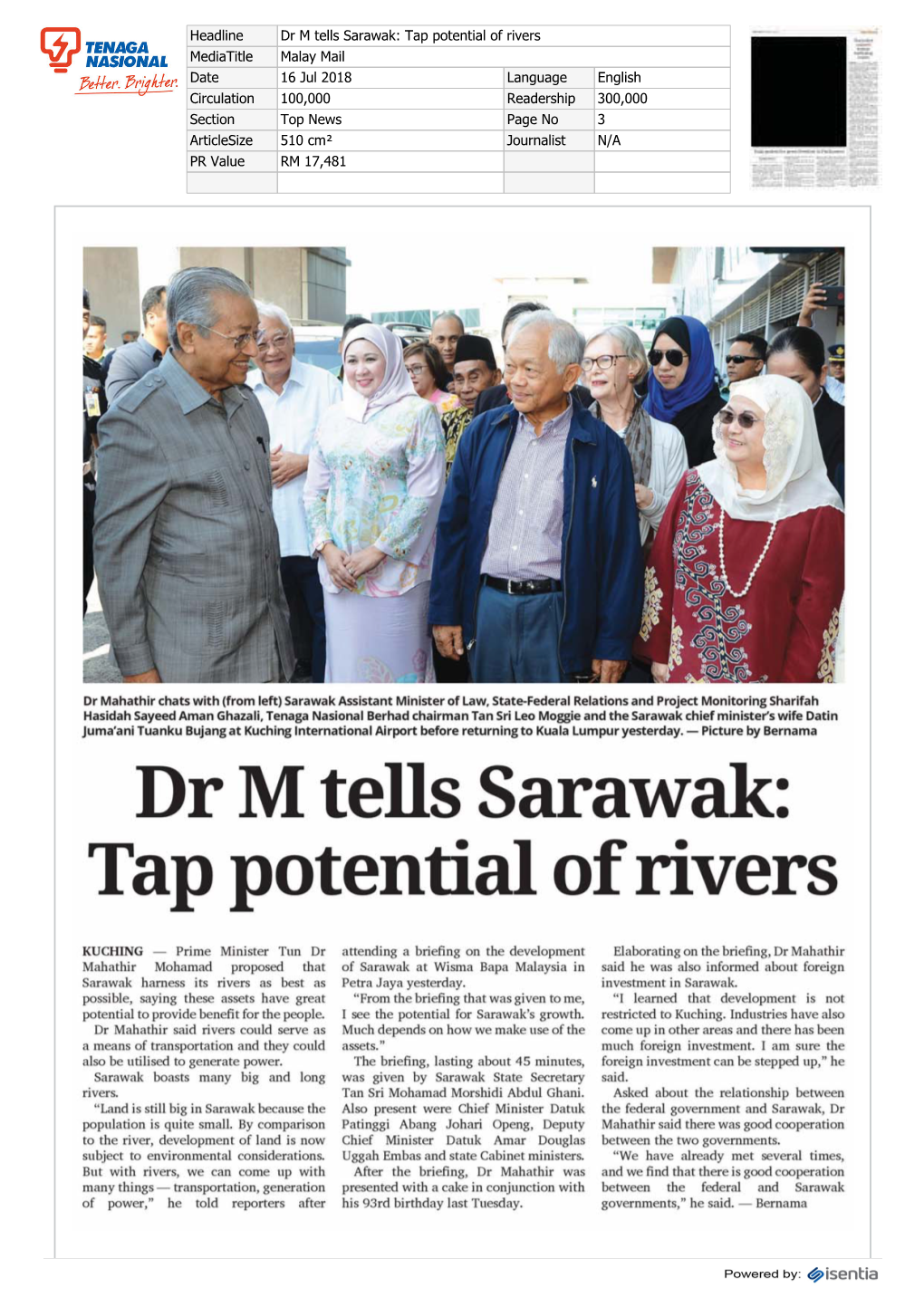 Dr M Tells Sarawak: Tap Potential of Rivers