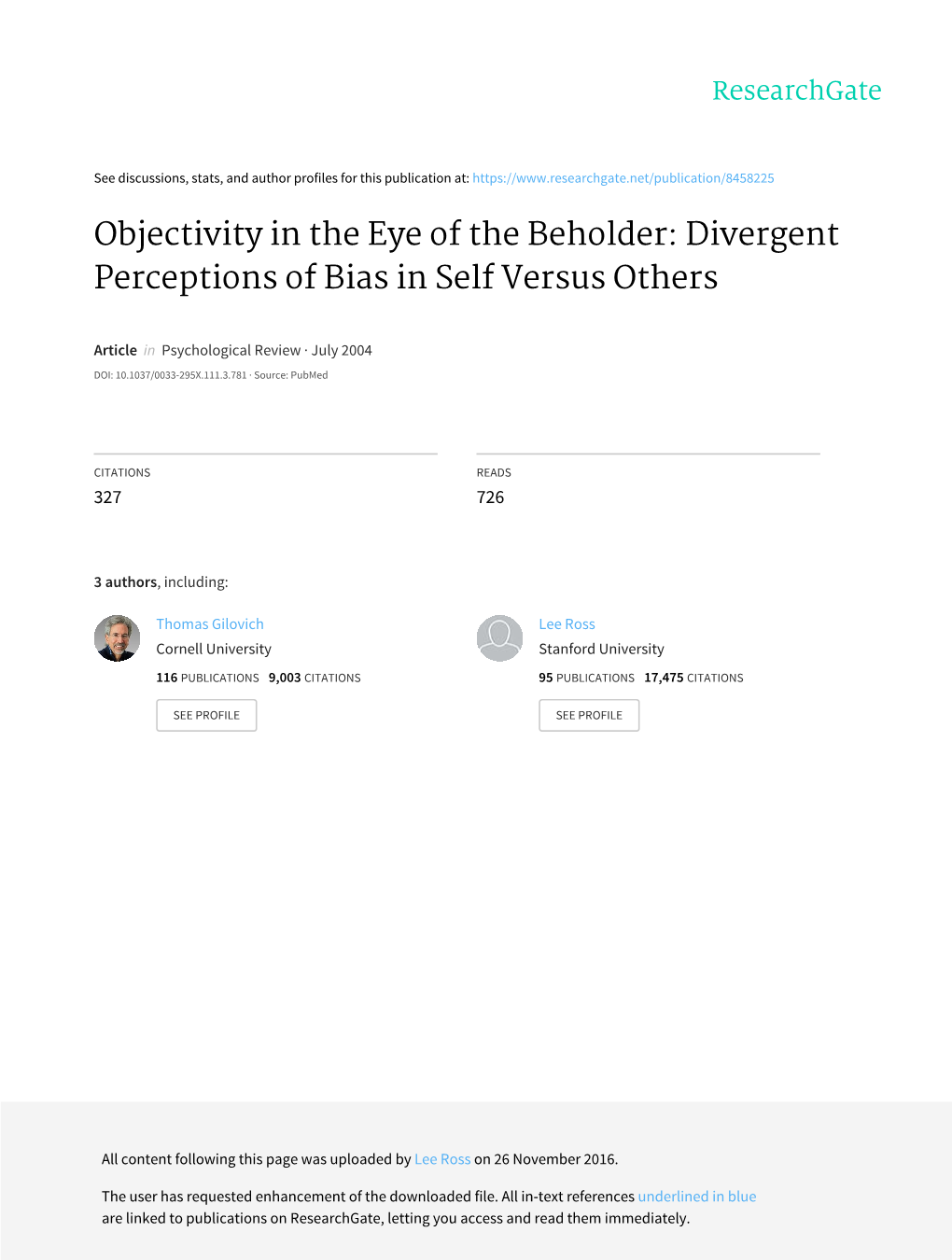 Divergent Perceptions of Bias in Self Versus Others