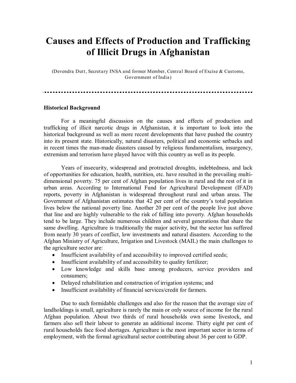 Causes and Effects of Production and Trafficking of Illicit Drugs in Afghanistan