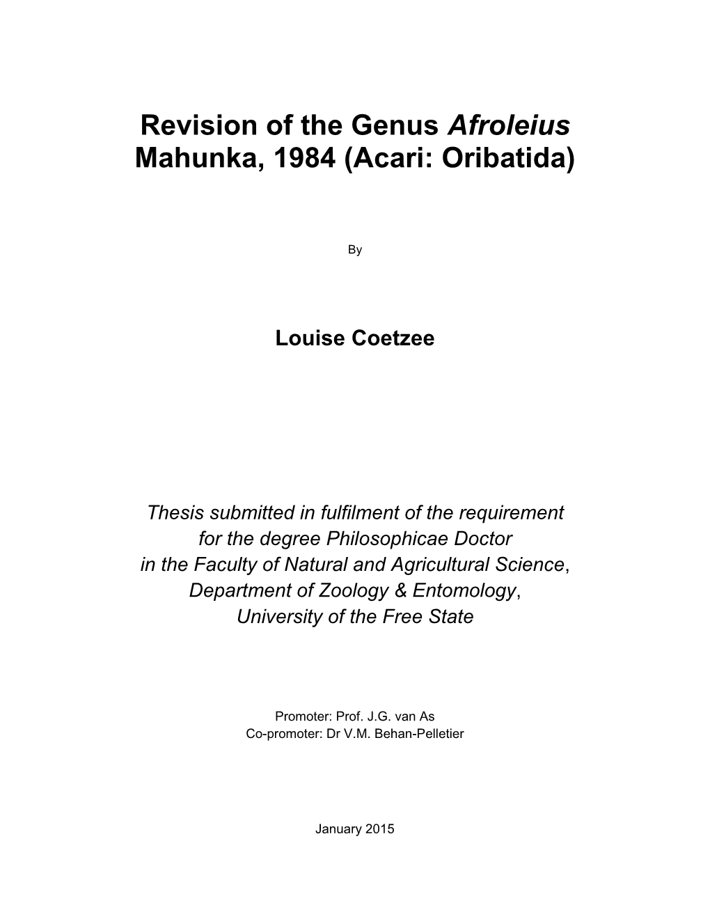 Revision of the Genus Afroleius Mahunka, 1984 (Acari: Oribatida)