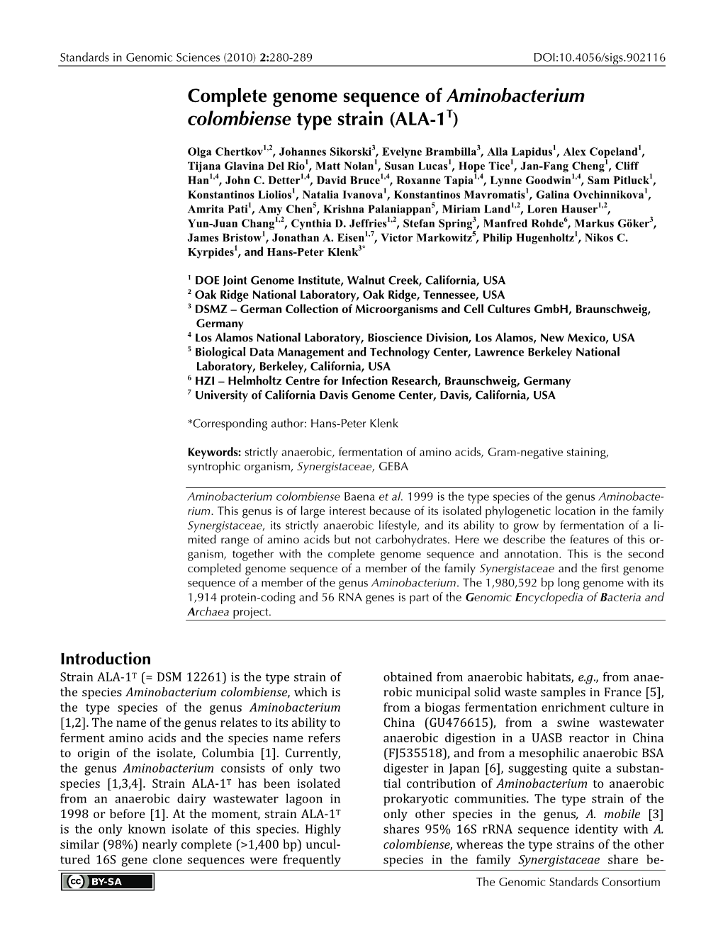 Aminobacterium Colombiense Type Strain (ALA-1T)