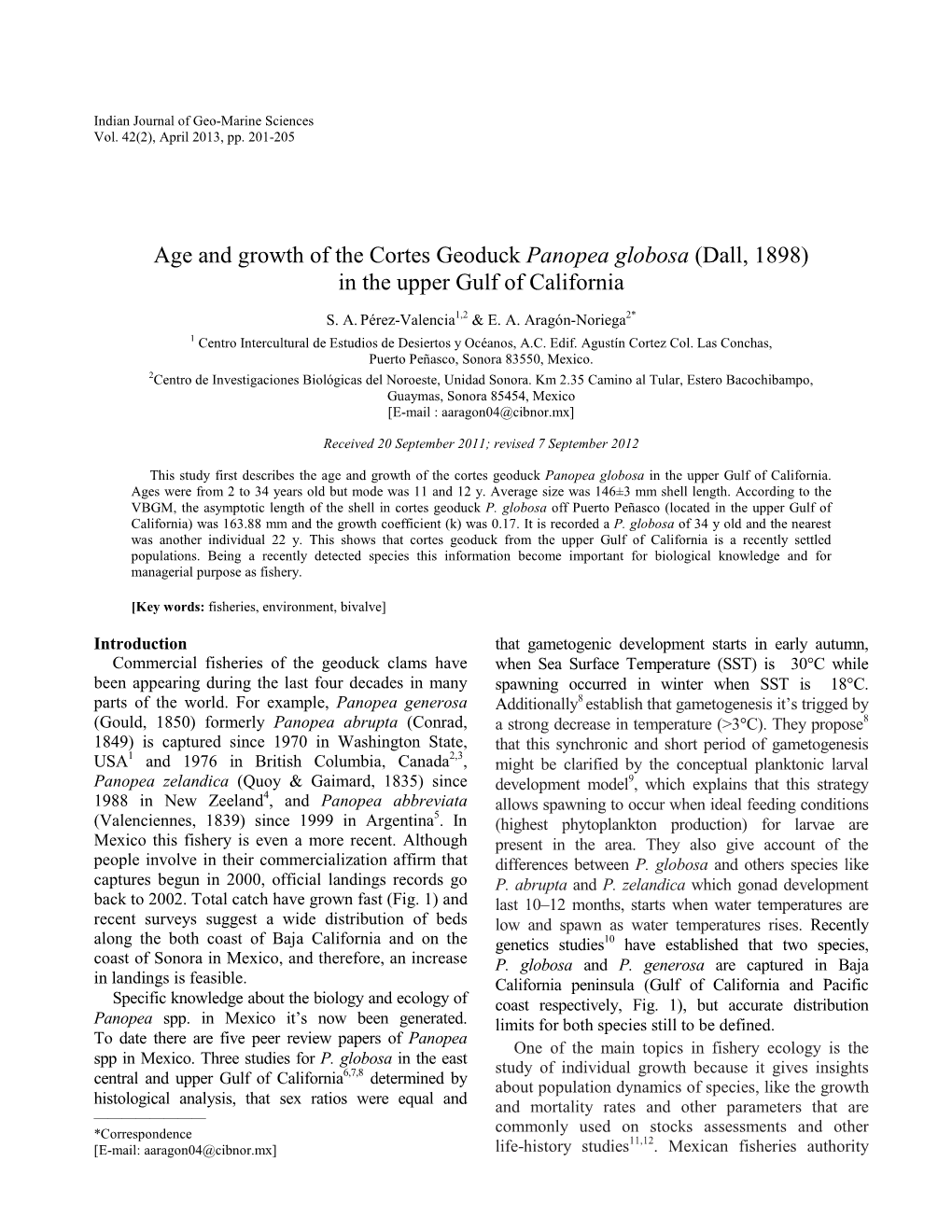 Age and Growth of the Cortes Geoduck Panopea Globosa (Dall, 1898) in the Upper Gulf of California