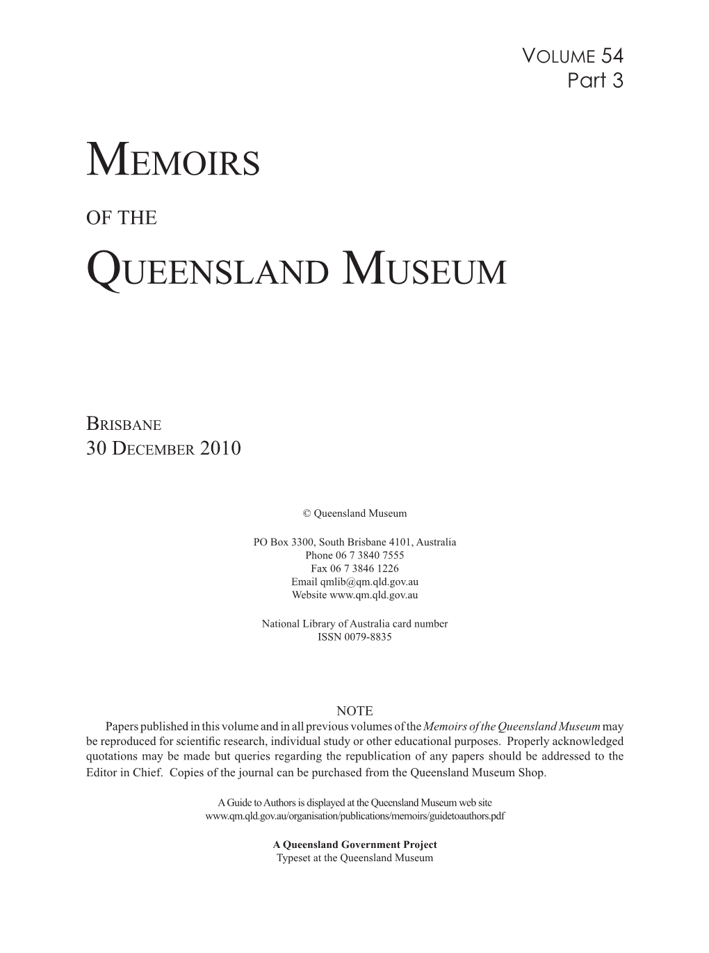 Memoirs of the Queensland Museum