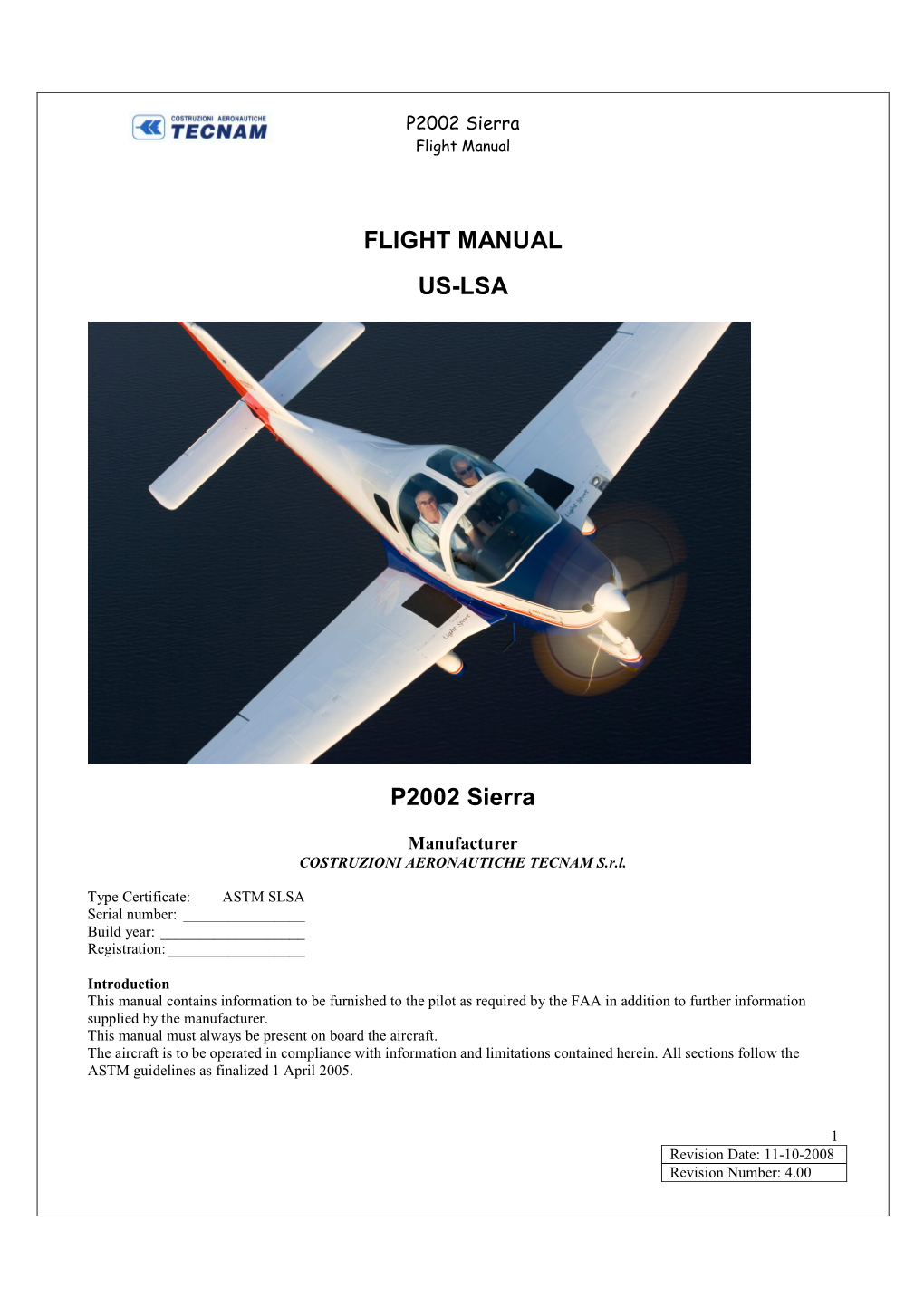 FLIGHT MANUAL US-LSA P2002 Sierra