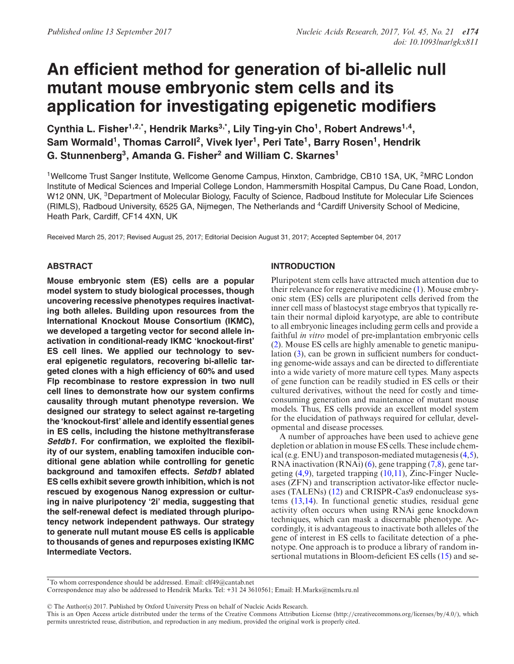 An Efficient Method for Generation of Bi-Allelic Null Mutant Mouse Embryonic Stem Cells and Its Application for Investigating Epigenetic Modifiers