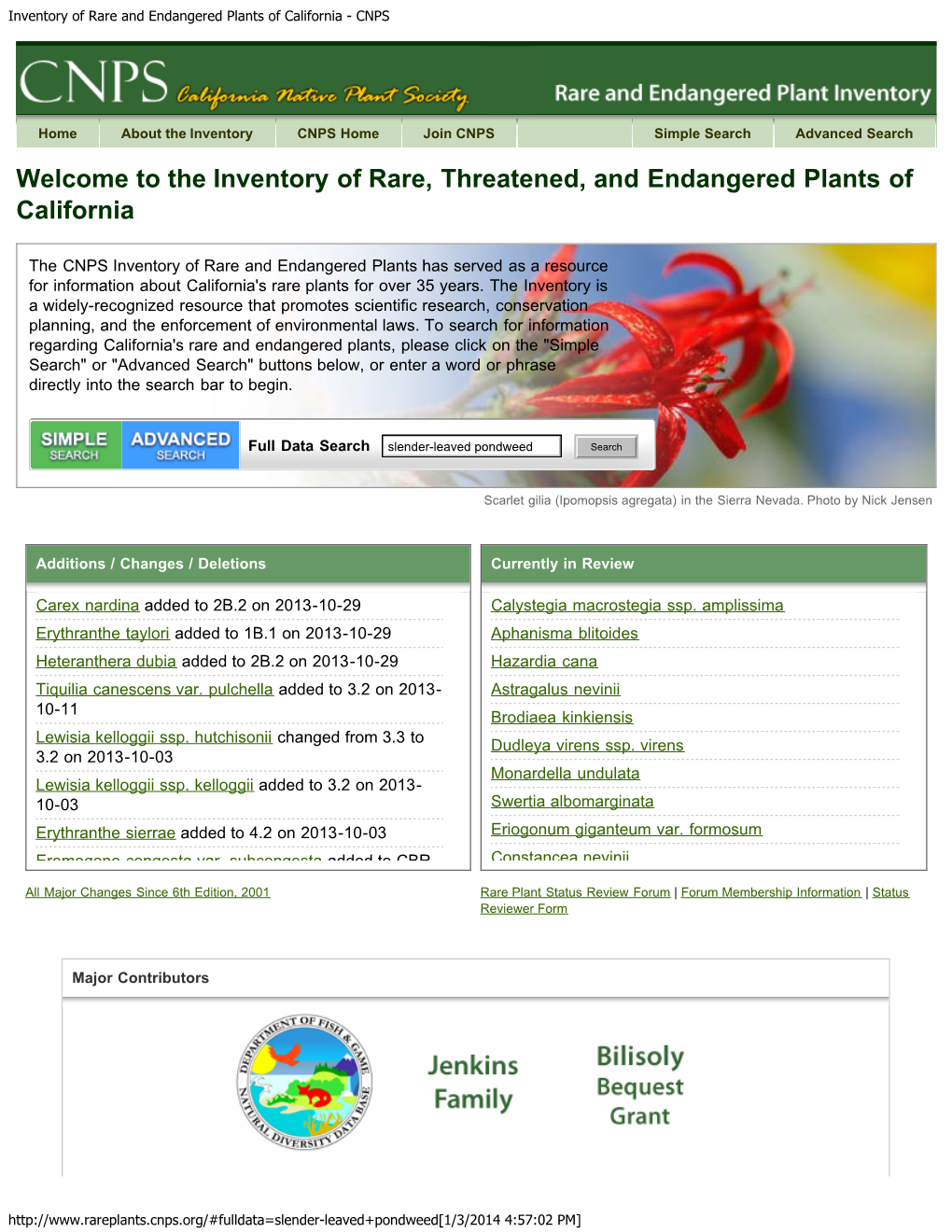 Inventory of Rare and Endangered Plants of California - CNPS